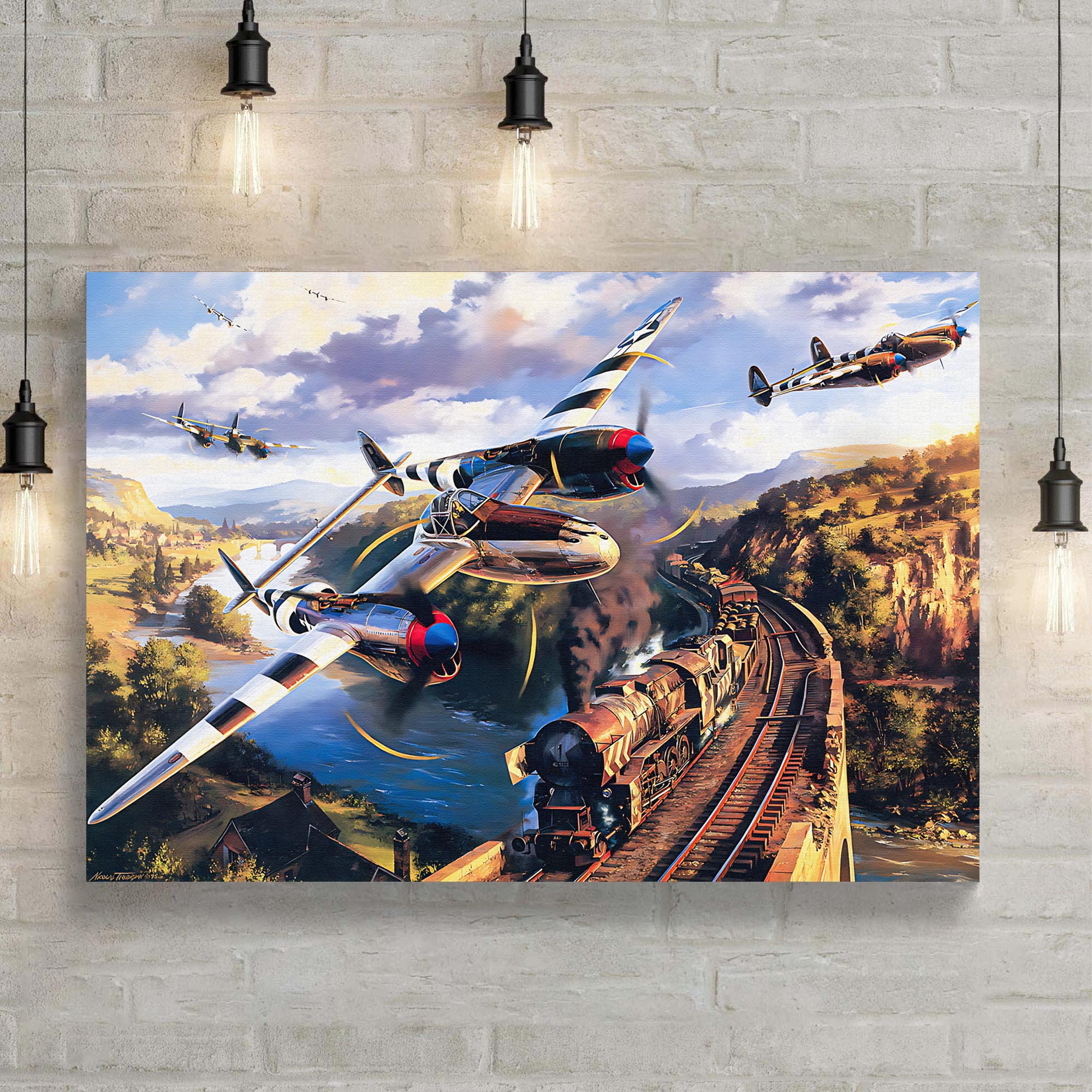 Fighter Plane Lockheed P-38 Lightning Canvas Wall Art - Image 3