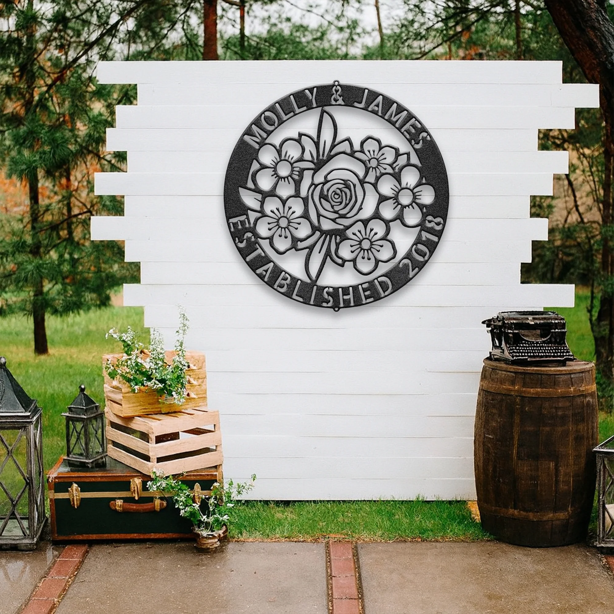 Floral Ring Monogram - Steel Sign - Image 4