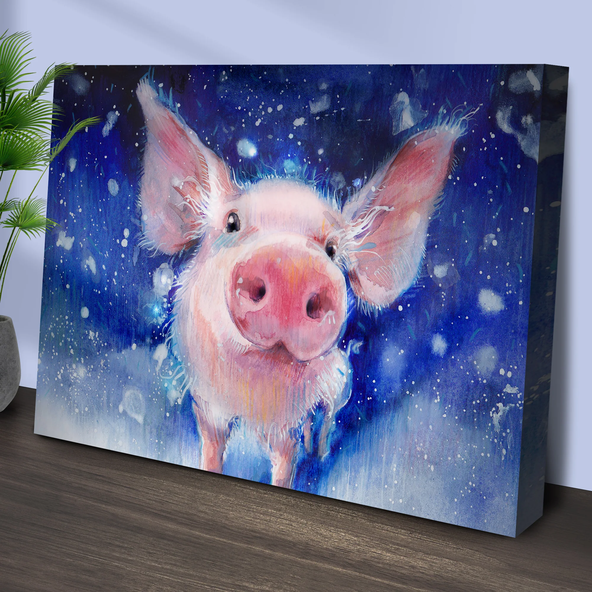 Fluffy Pig Watercolor Canvas Wall Art - Image 2