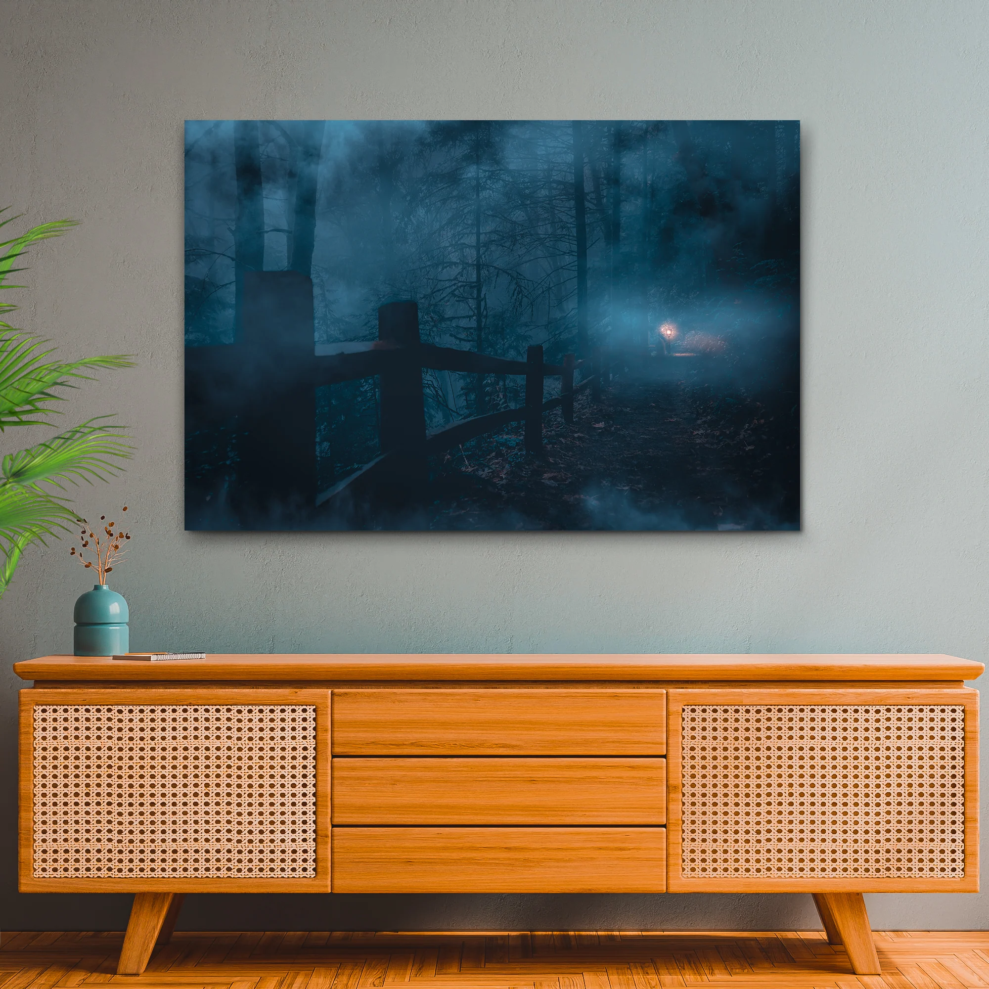 Foggy Night Forest Canvas Wall Art - Image 3