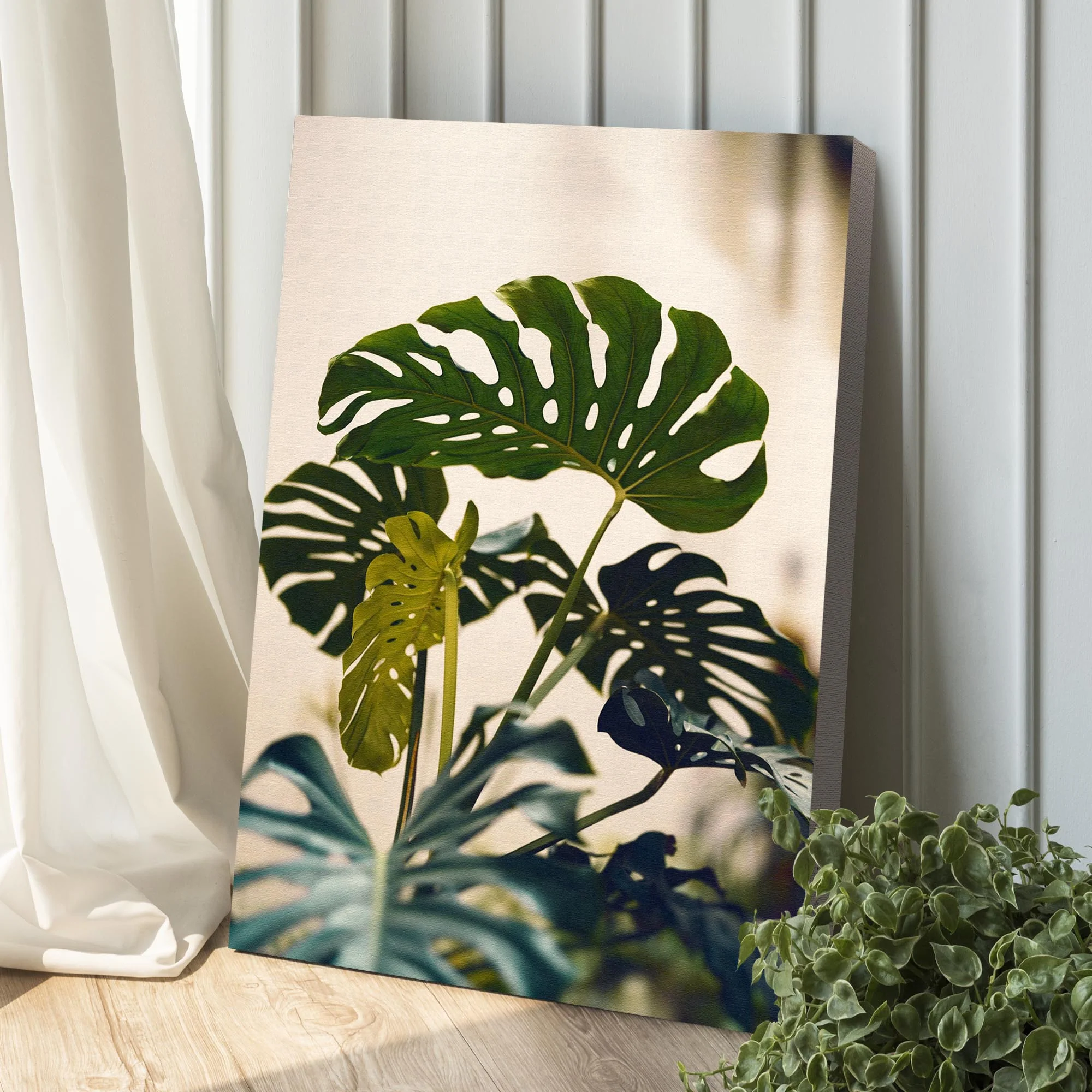 Fresh Tropical Green Leaves Canvas Wall Art - Image 2