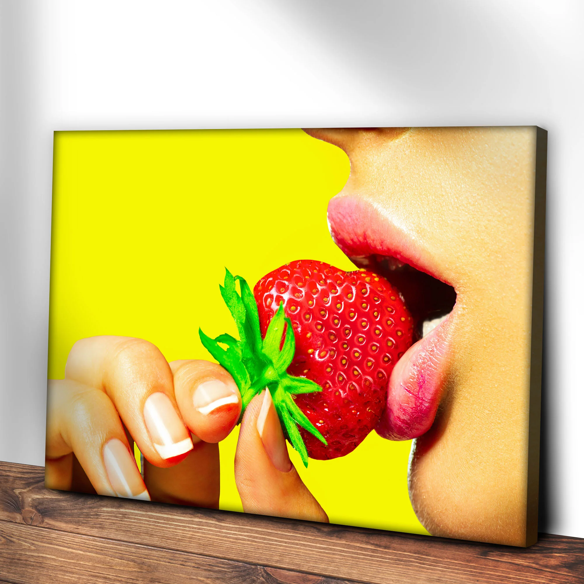 Fruits Strawberry Lips Canvas Wall Art - Image 3