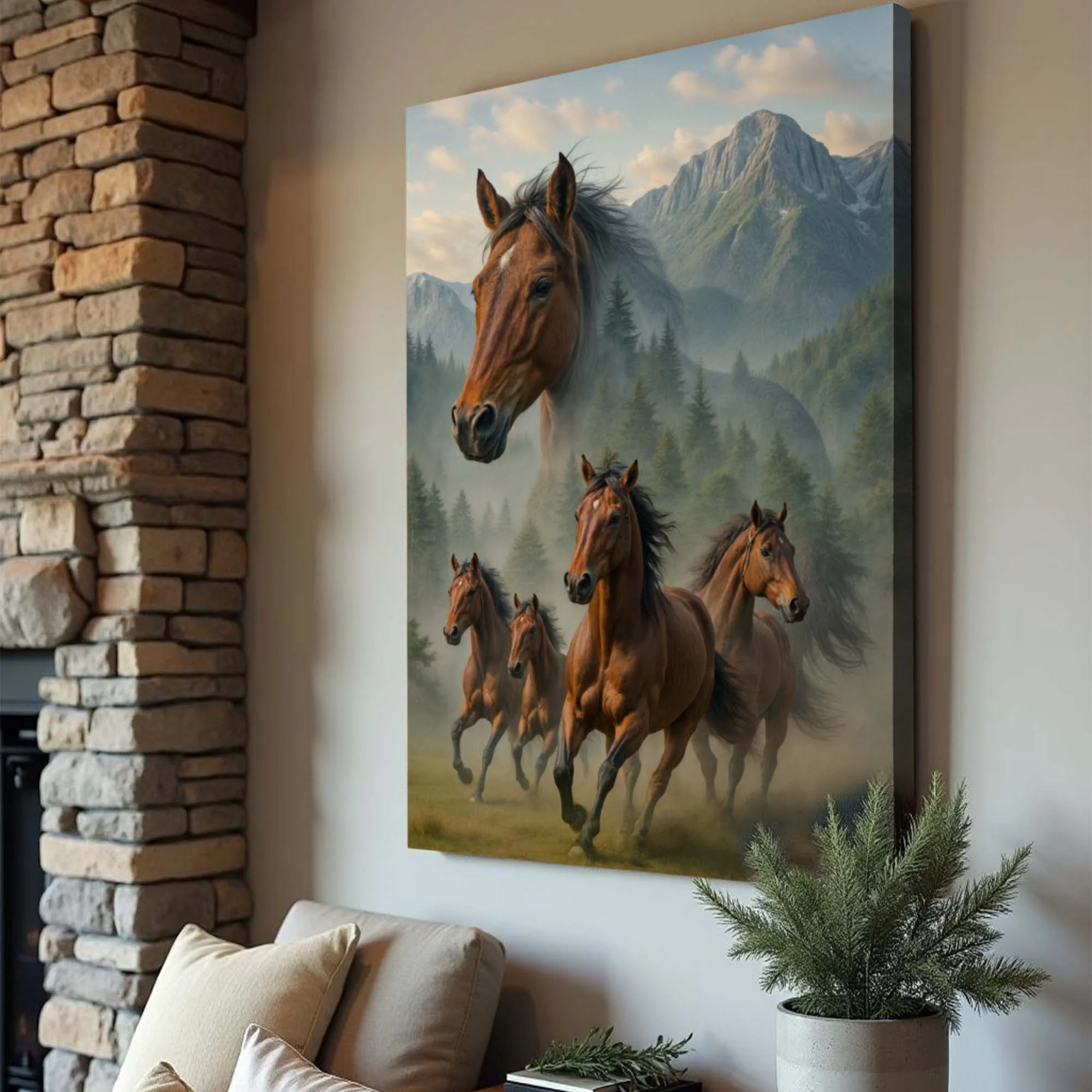 Galloping Horse Double Exposure Wall Art - Image 2