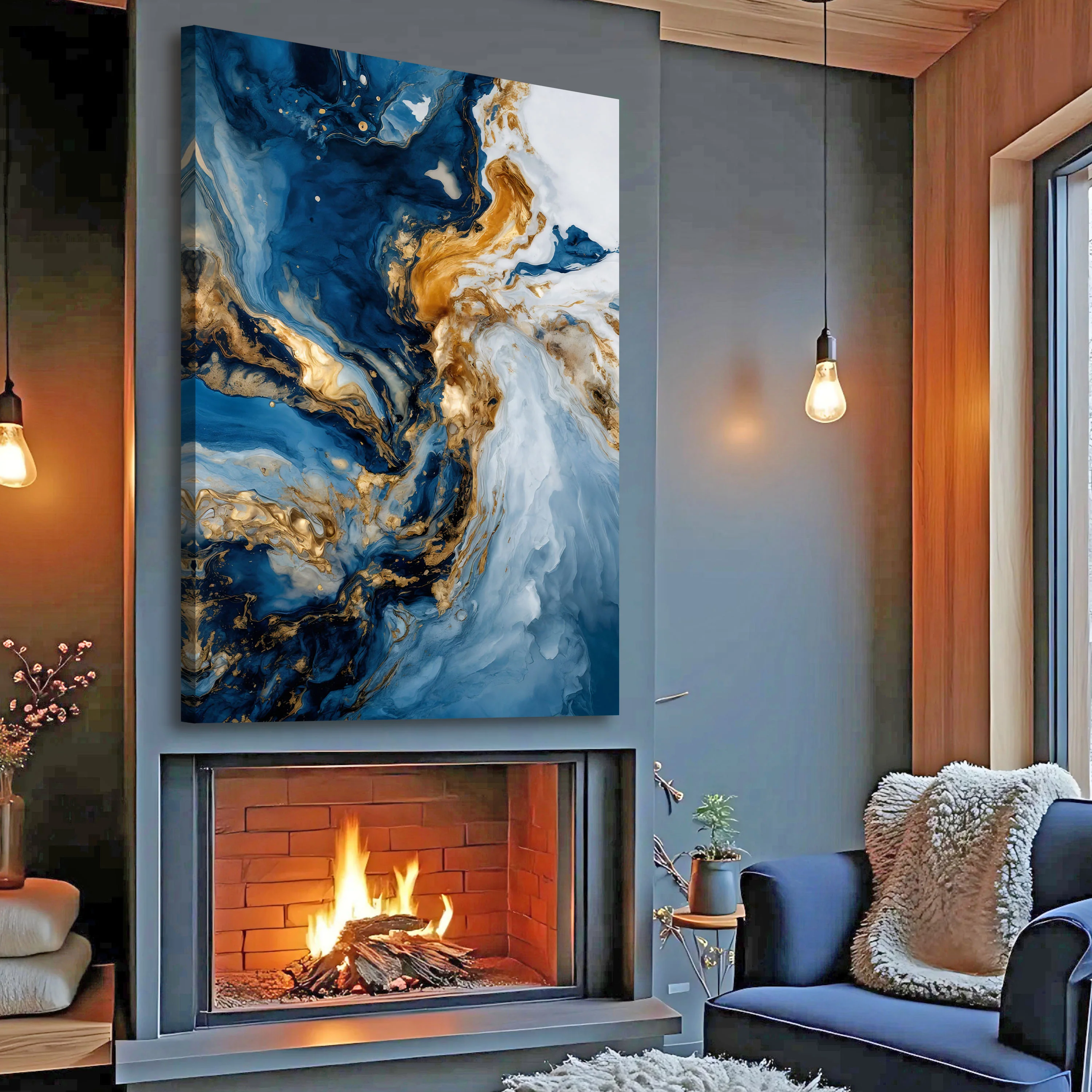 Geode Gold And Blue Marble Wall Art - Image 2