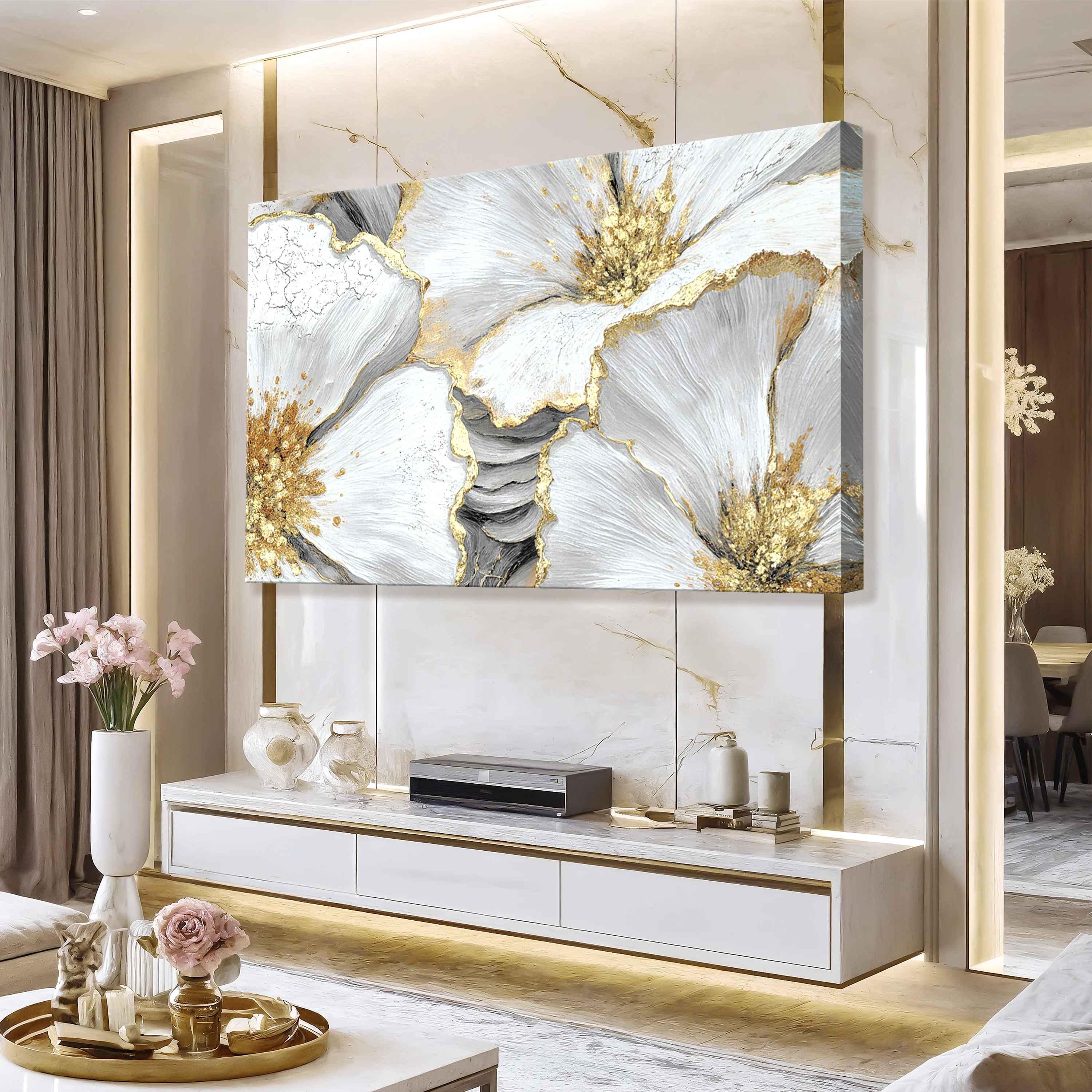 Golden Bloom Abstract Wall Art - Image 3