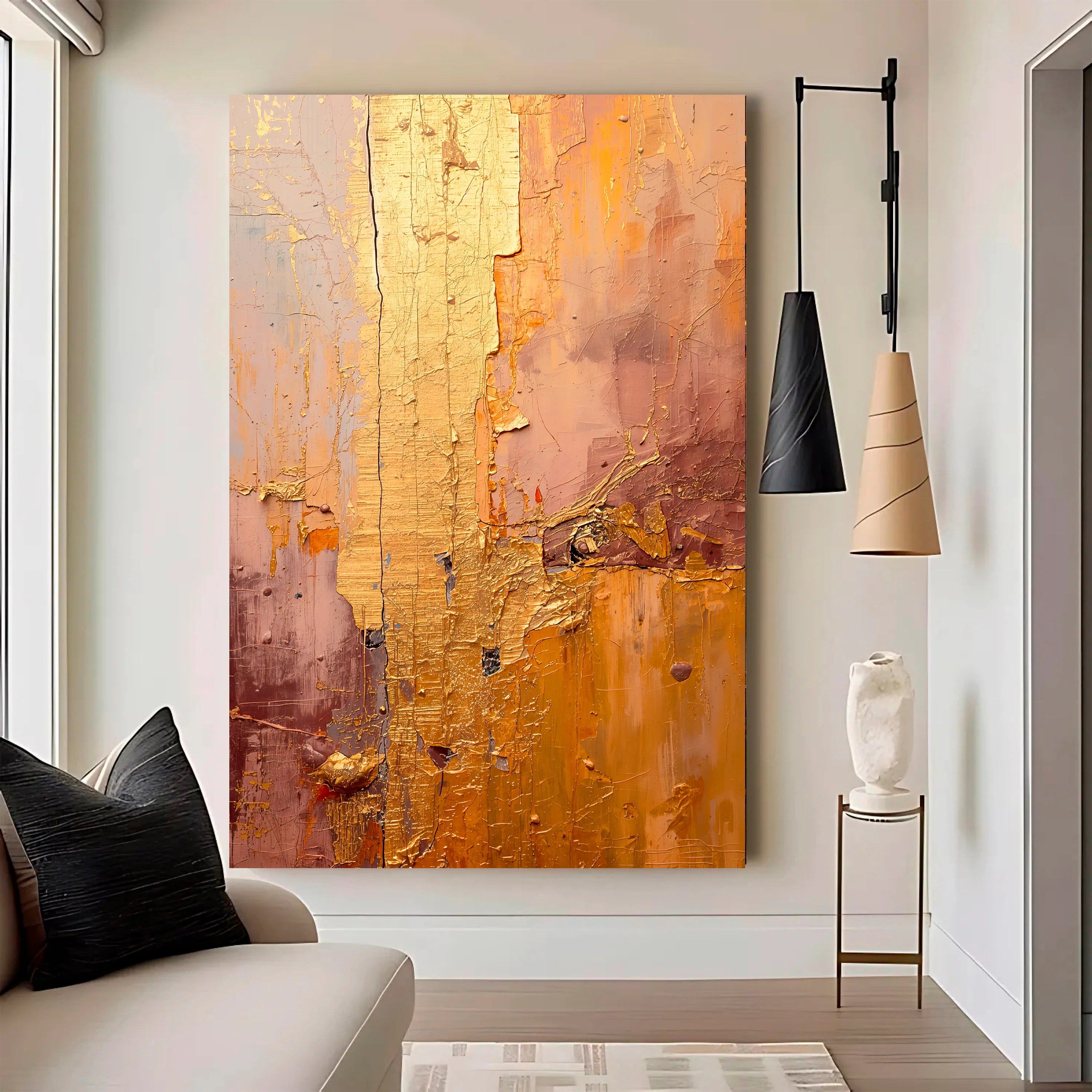 Golden Cascade Abstract Wall Art - Image 2