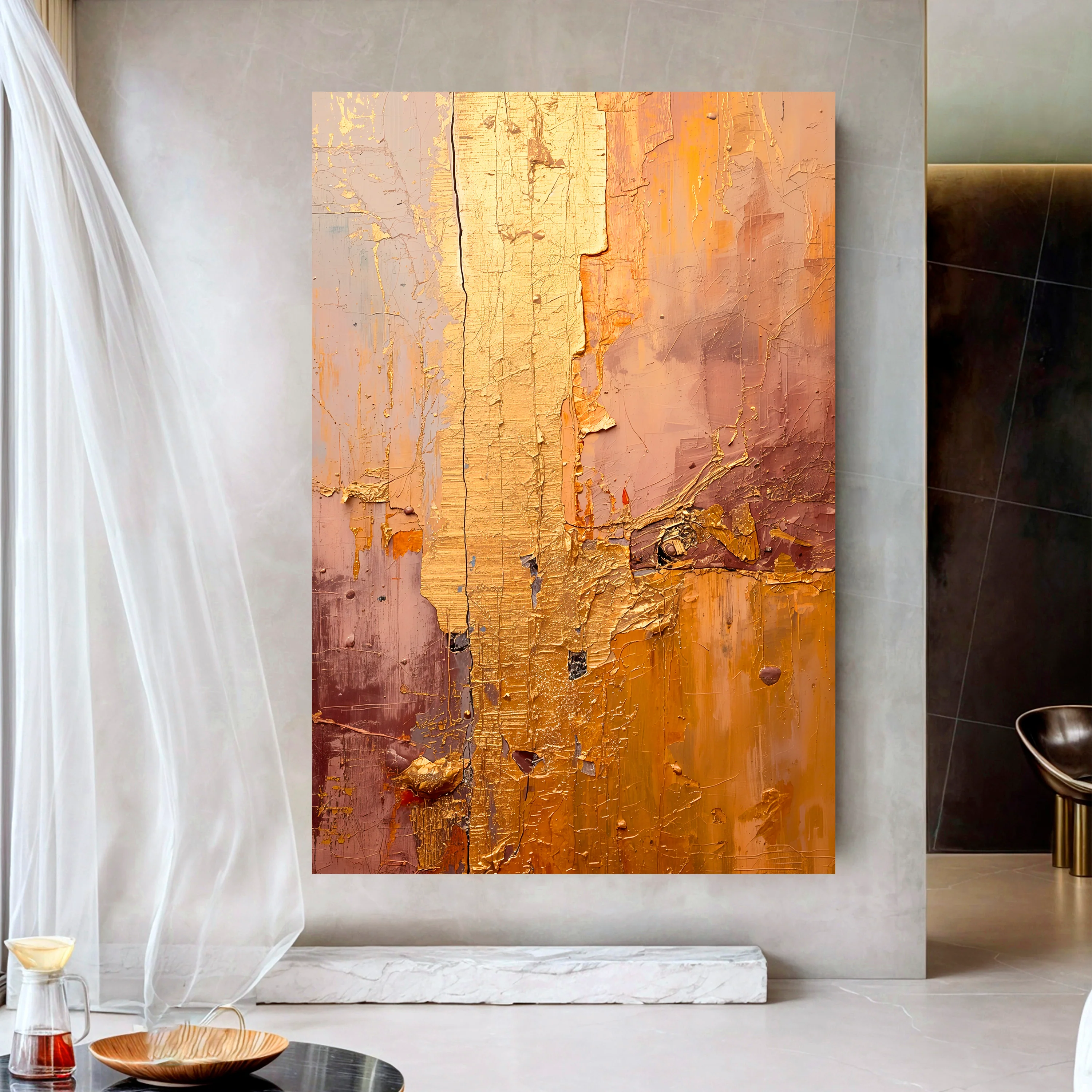 Golden Cascade Abstract Wall Art - Image 3