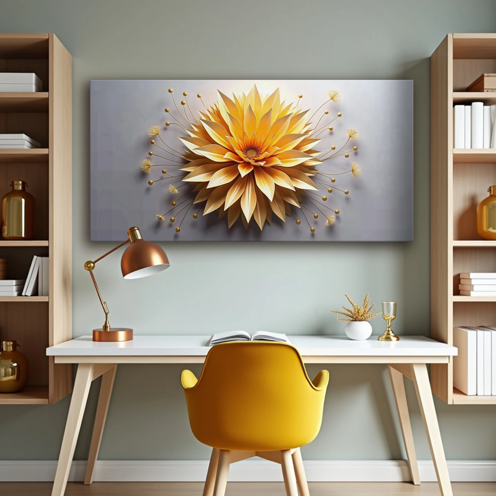 Golden Dandelion Minimalist Abstract Wall Art - Image 3