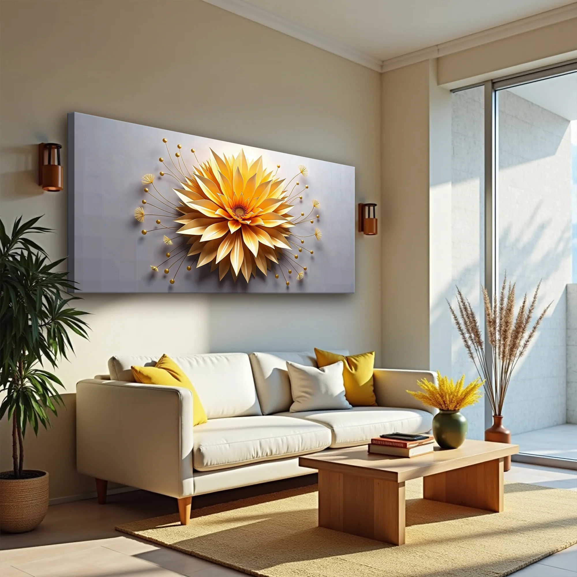 Golden Dandelion Minimalist Abstract Wall Art - Image 4
