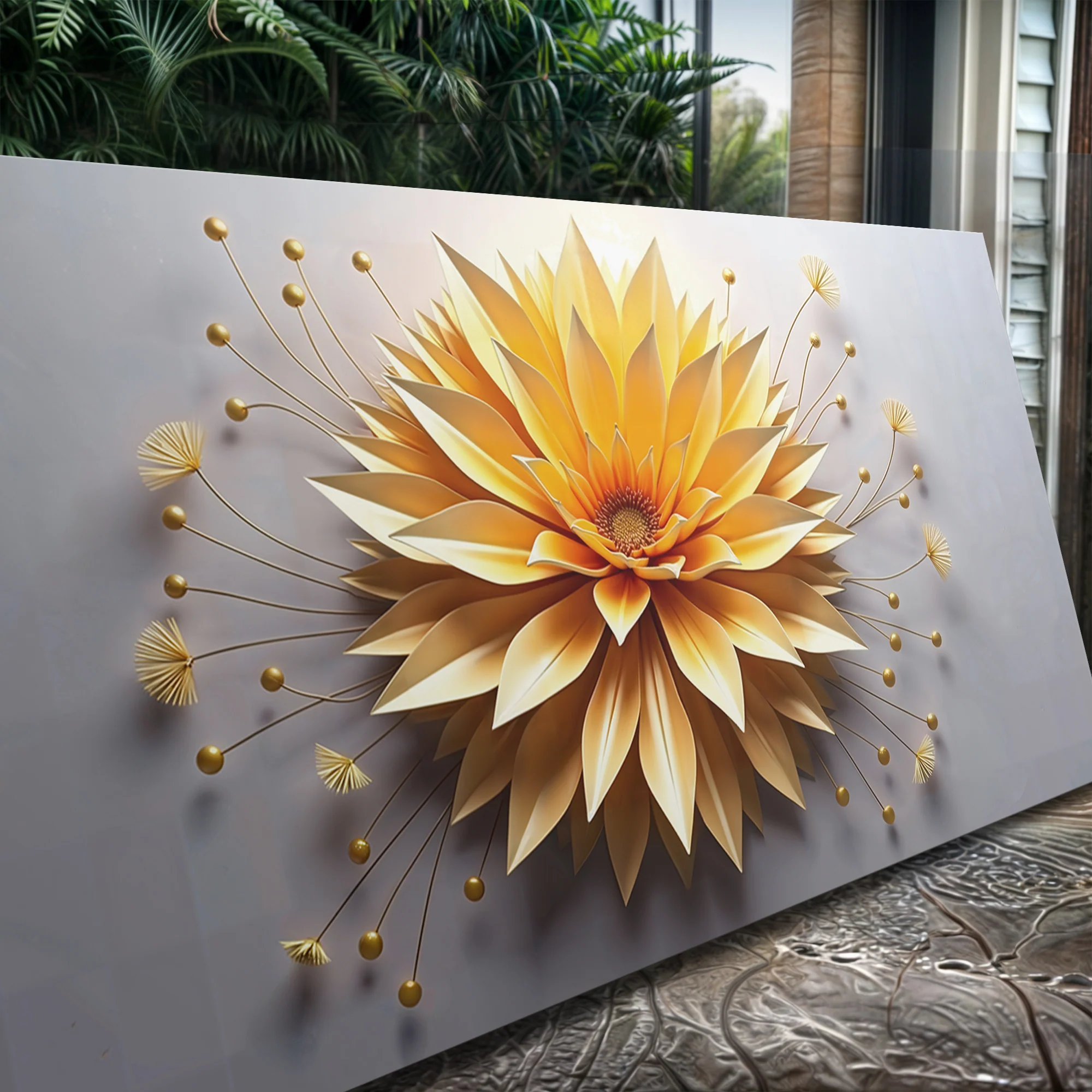 Golden Dandelion Minimalist Abstract Wall Art - Image 5