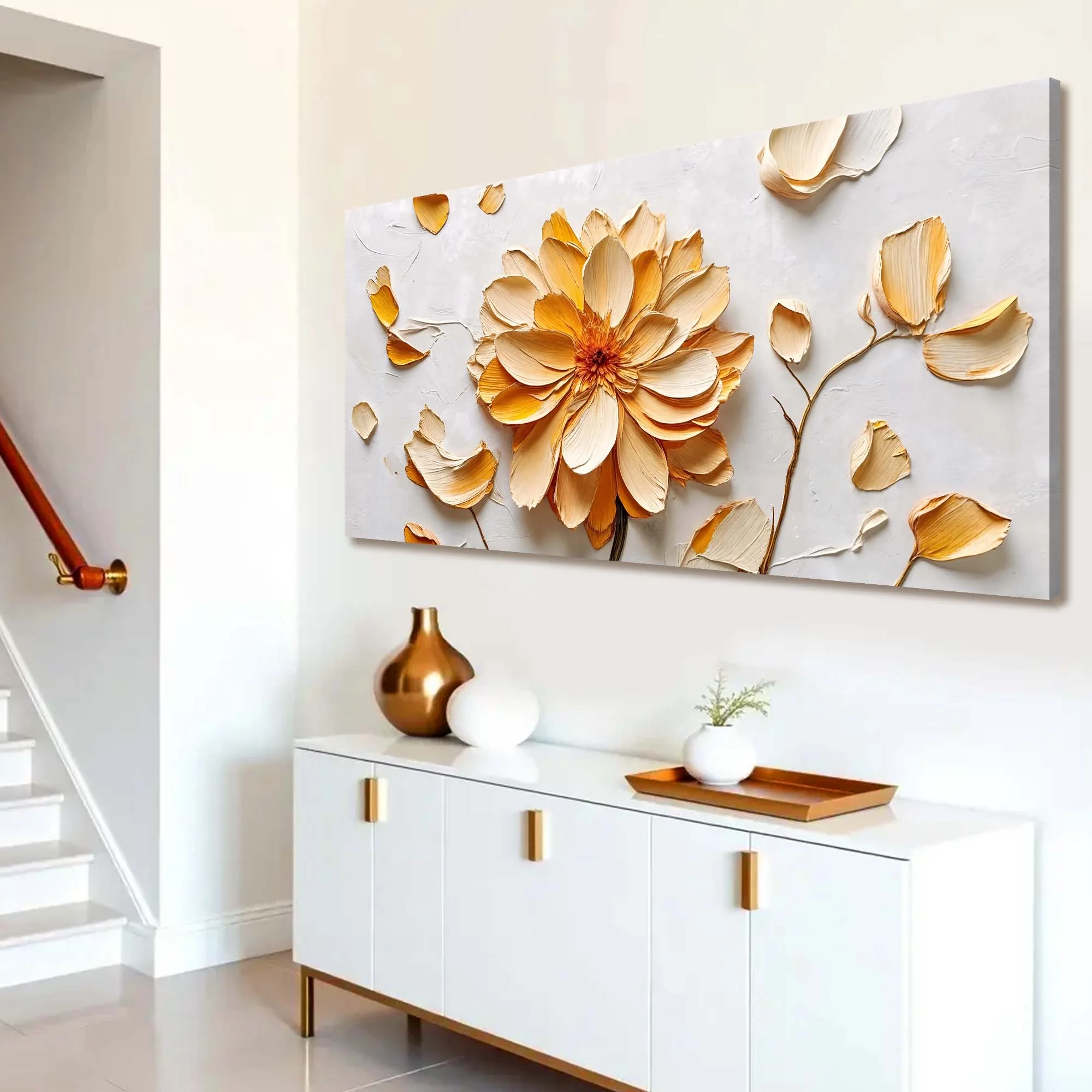 Golden Dandelion Minimalist Abstract Wall Art III - Image 3