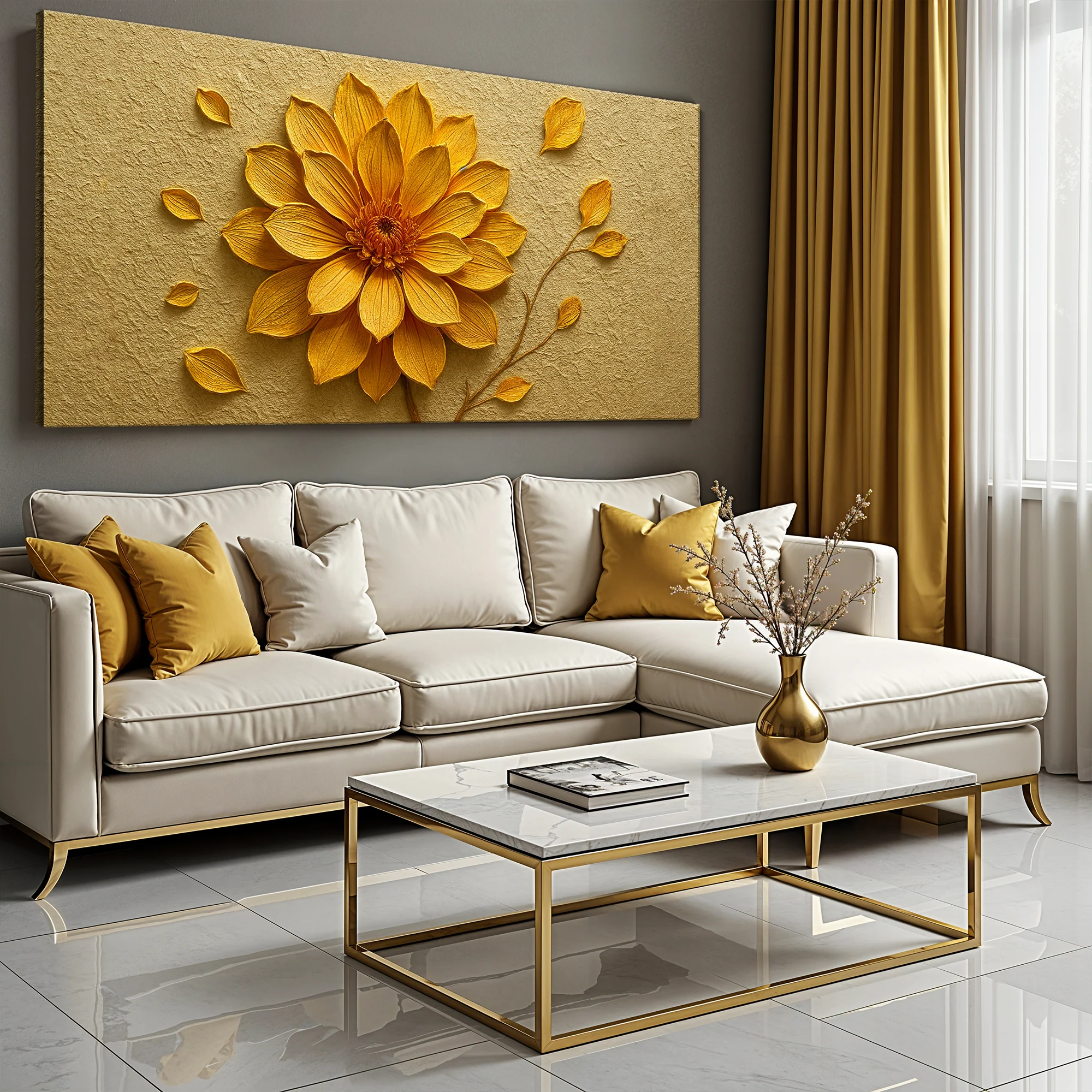 Golden Dandelion Minimalist Abstract Wall Art IV - Image 2