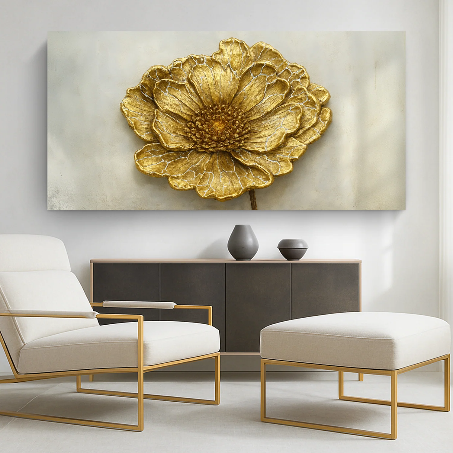 Golden Dandelion Minimalist Abstract Wall Art VI - Image 3