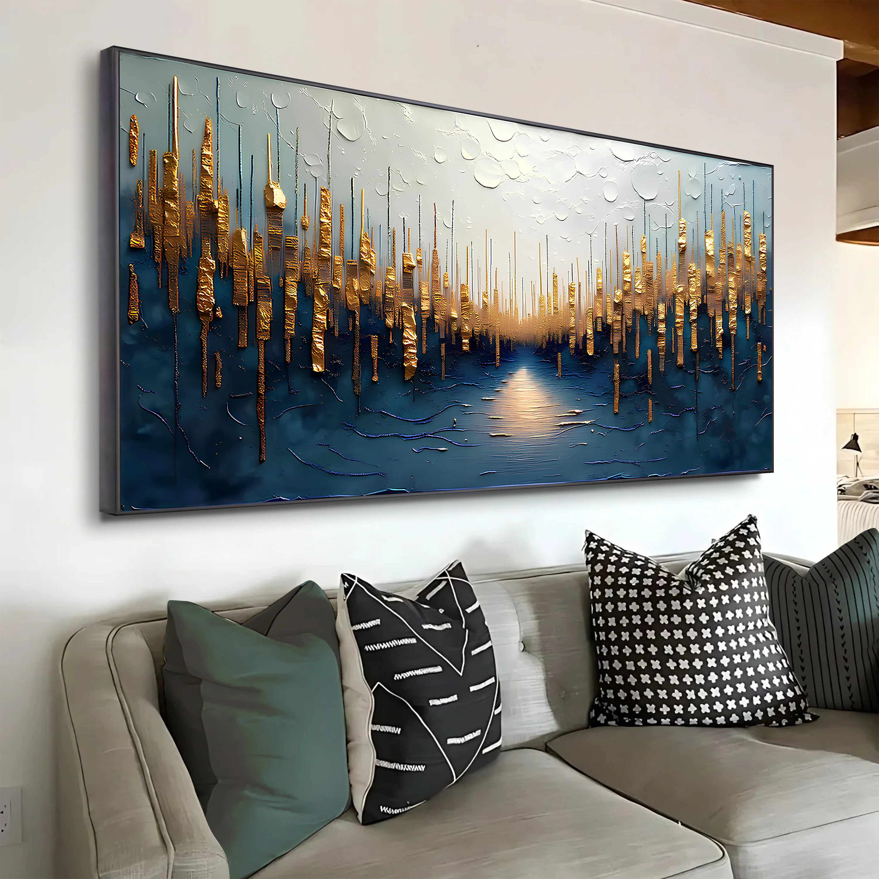Golden Forest Reflection Abstract Impasto Wall Art - Image 3