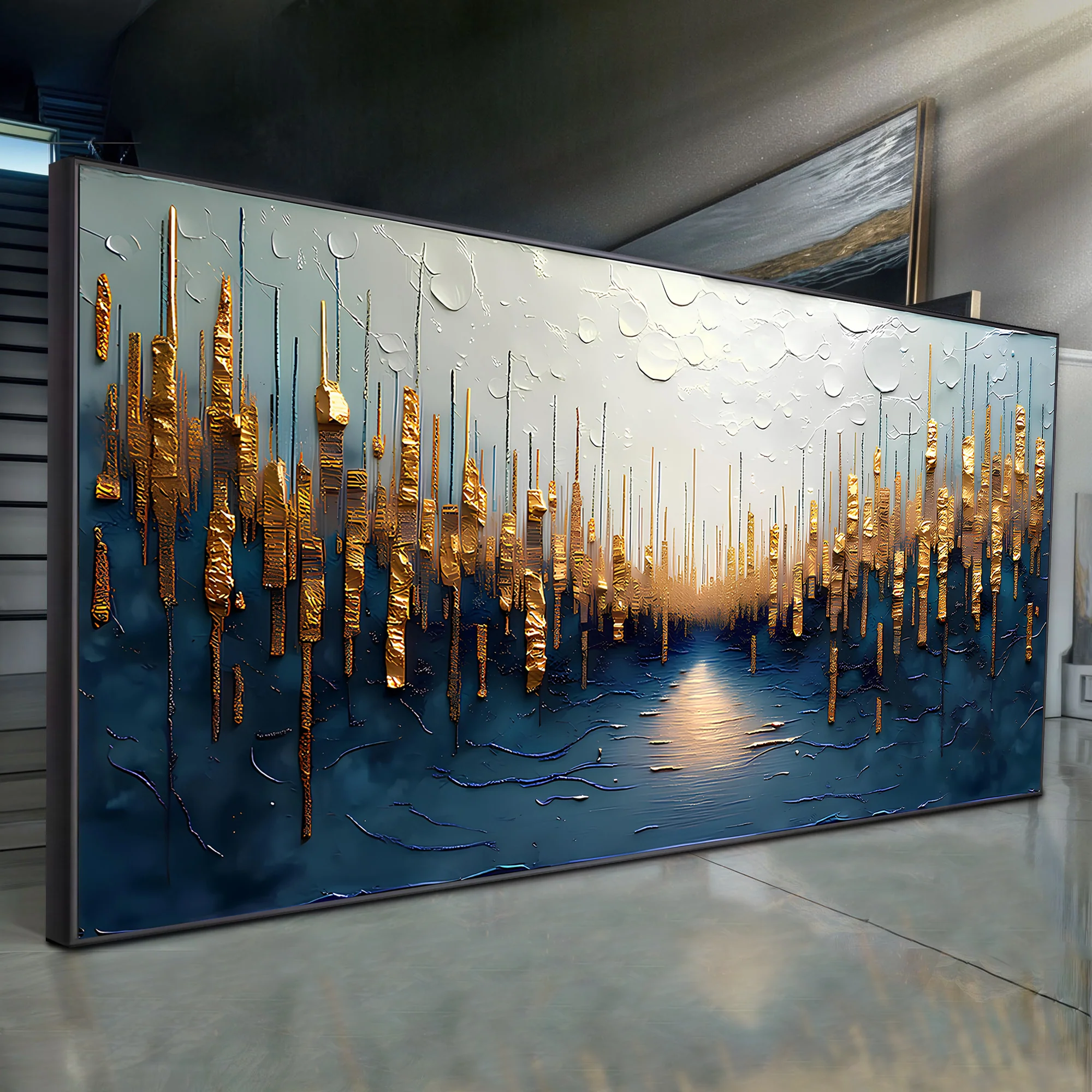 Golden Forest Reflection Abstract Impasto Wall Art - Image 4