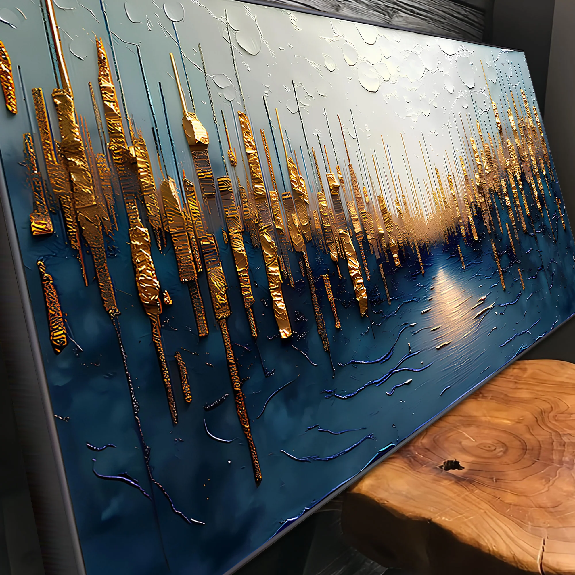 Golden Forest Reflection Abstract Impasto Wall Art - Image 5