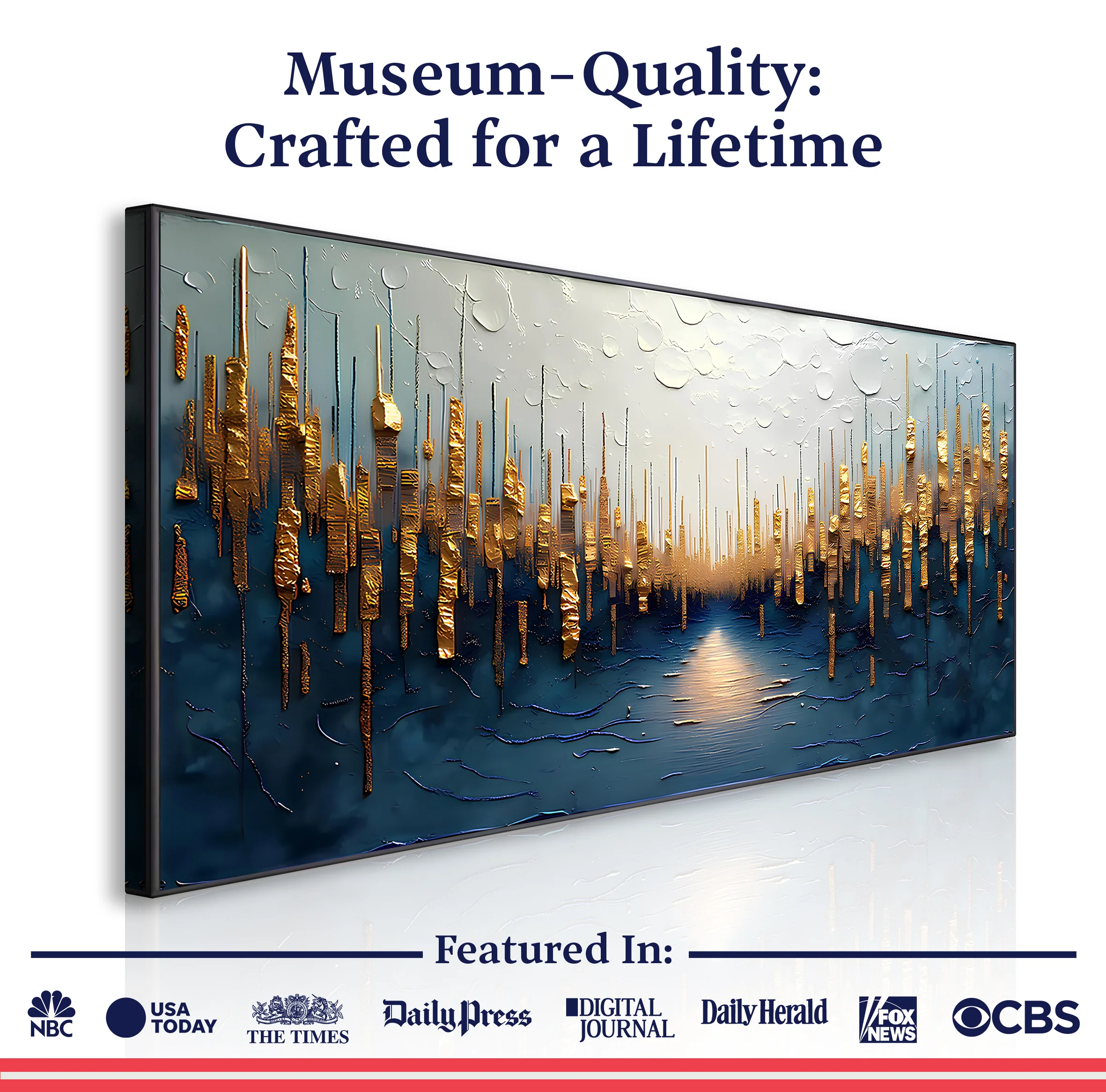 Golden Forest Reflection Abstract Impasto Wall Art - Image 6