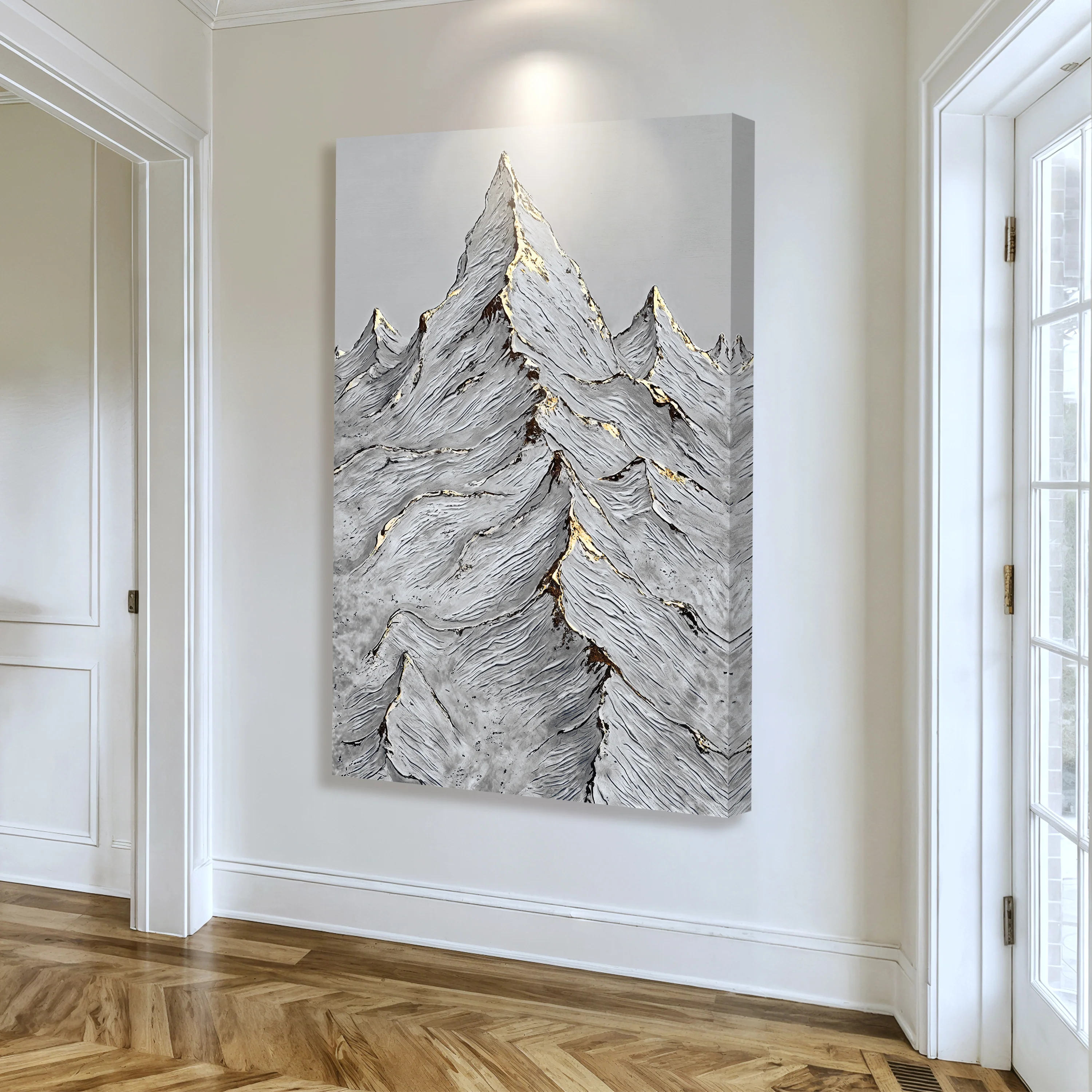 Golden Frozen Peaks Abstract Wall Art - Image 2
