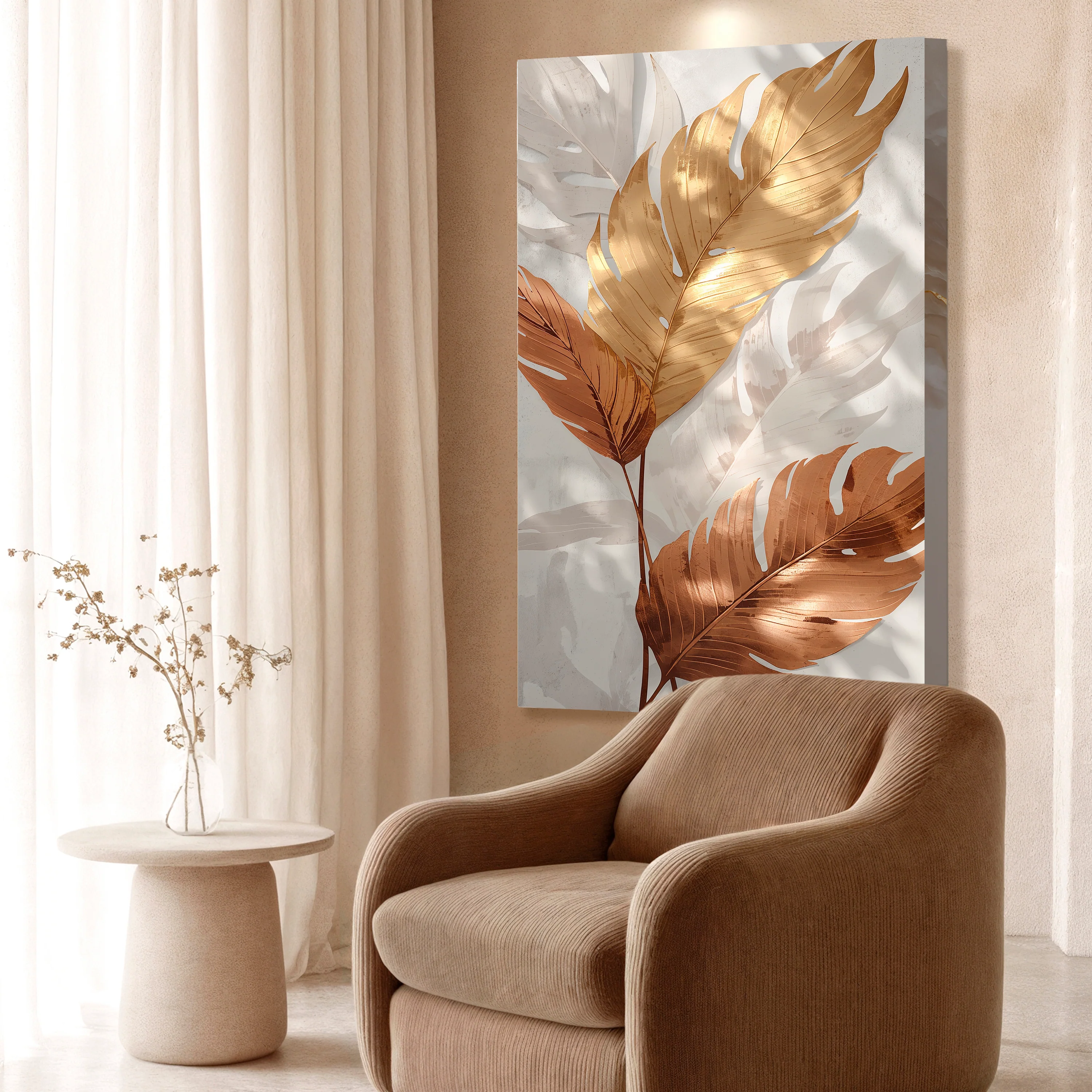 Golden Leaf Abstract Wall Art - Image 2