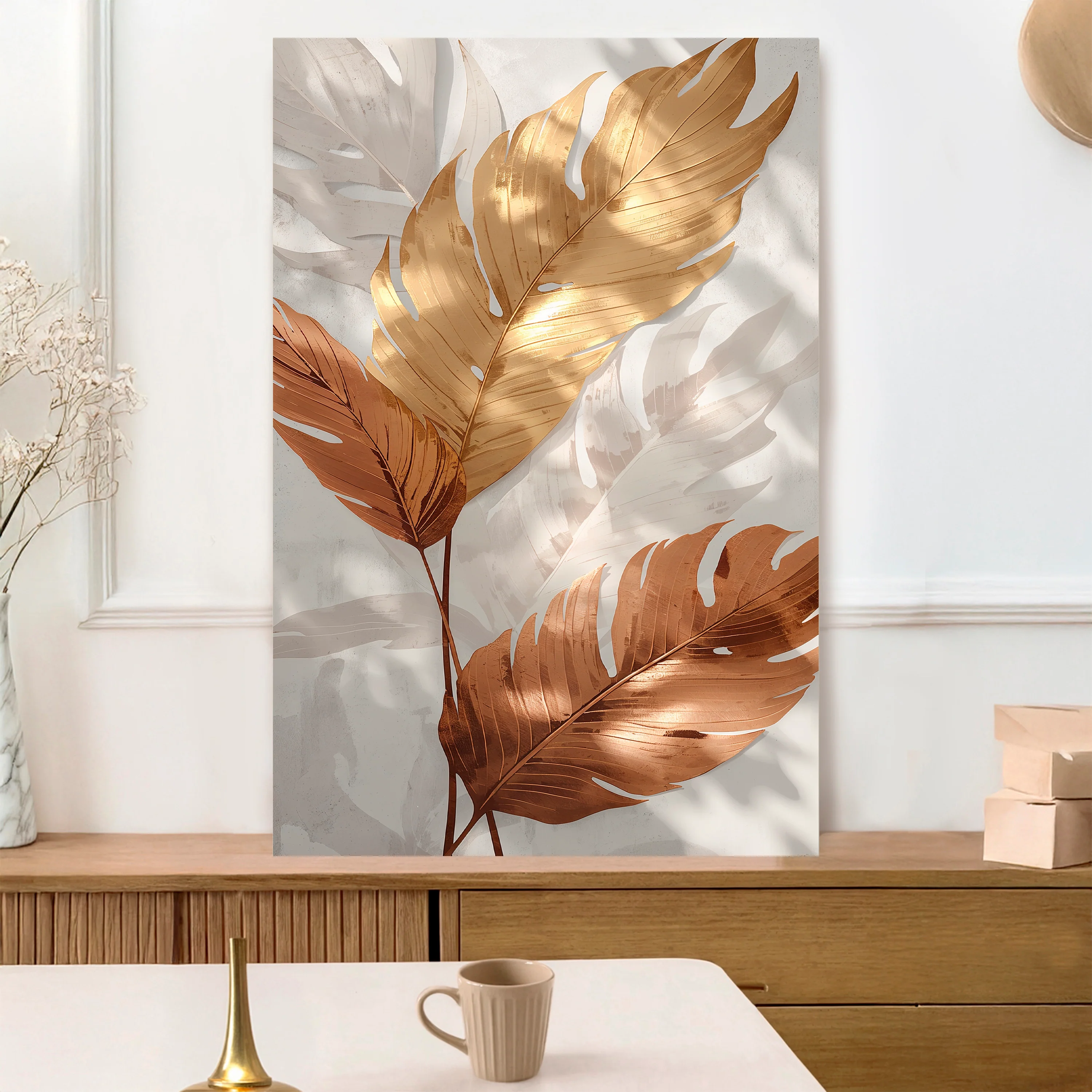 Golden Leaf Abstract Wall Art - Image 3