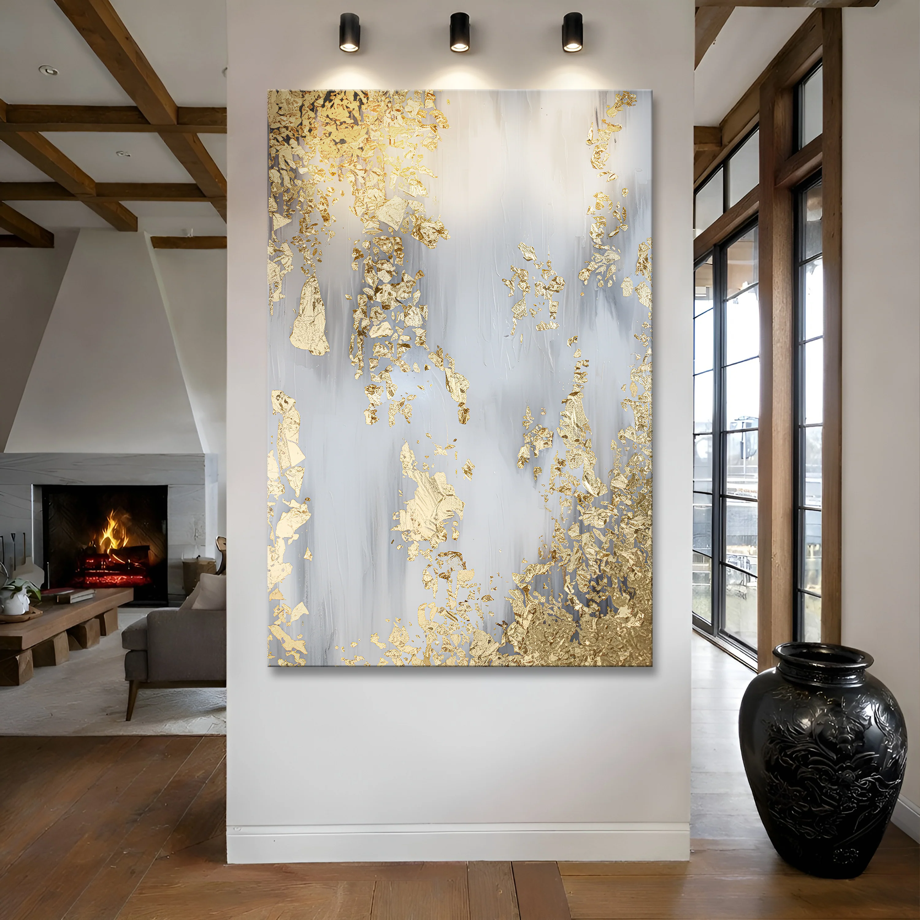 Golden Leaves Falling Abstract Wall Art - Image 2
