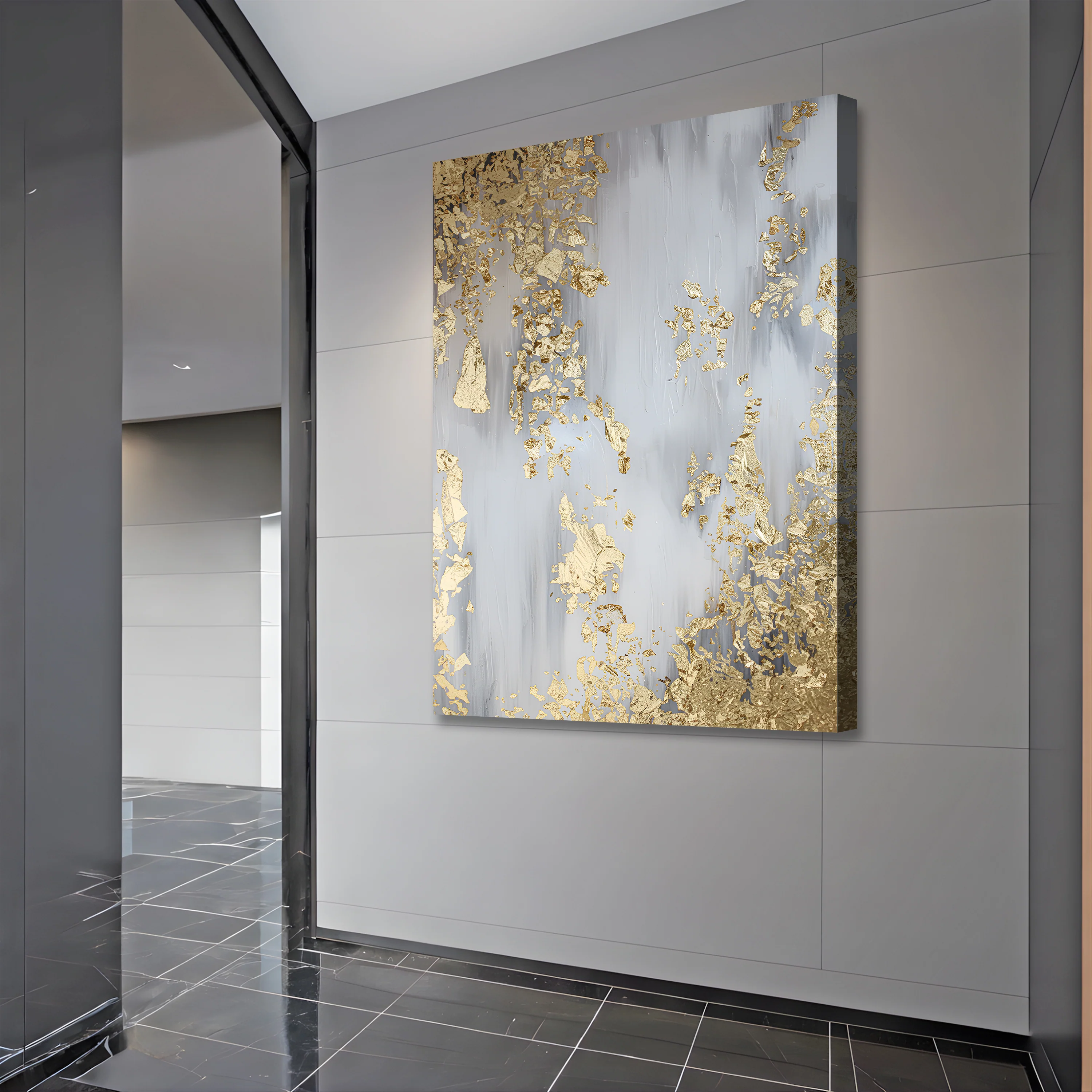 Golden Leaves Falling Abstract Wall Art - Image 3
