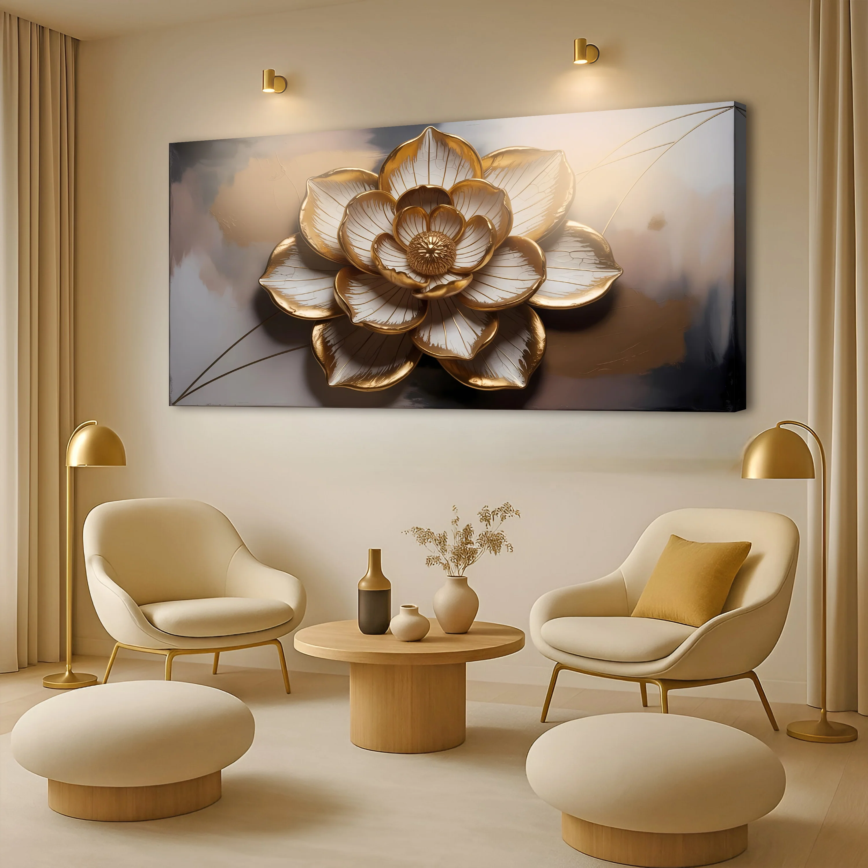 Golden Lotus Minimalist Abstract Wall Art - Image 3