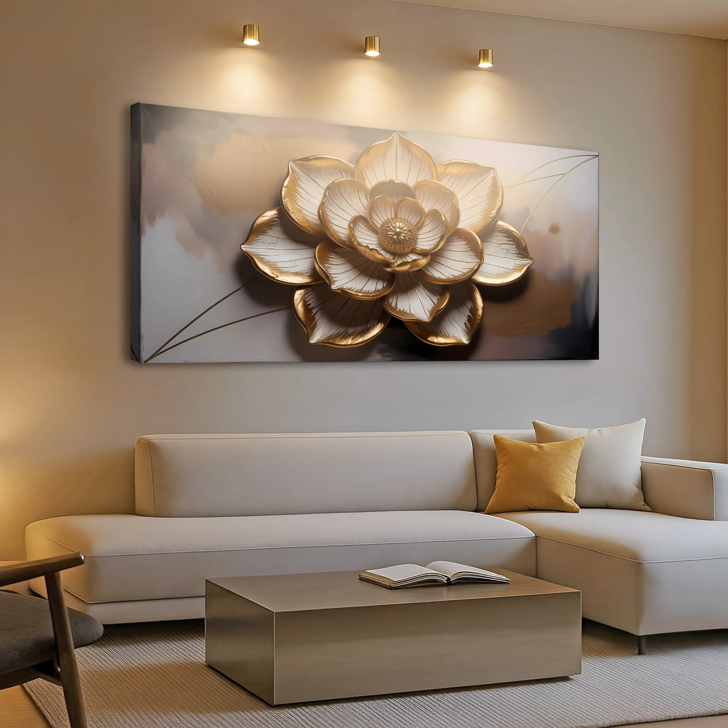 Golden Lotus Minimalist Abstract Wall Art - Image 4