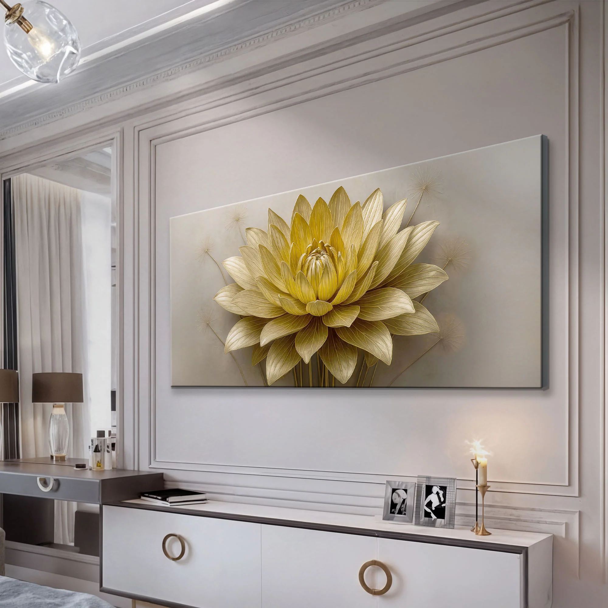 Golden Lotus Minimalist Abstract Wall Art III - Image 3