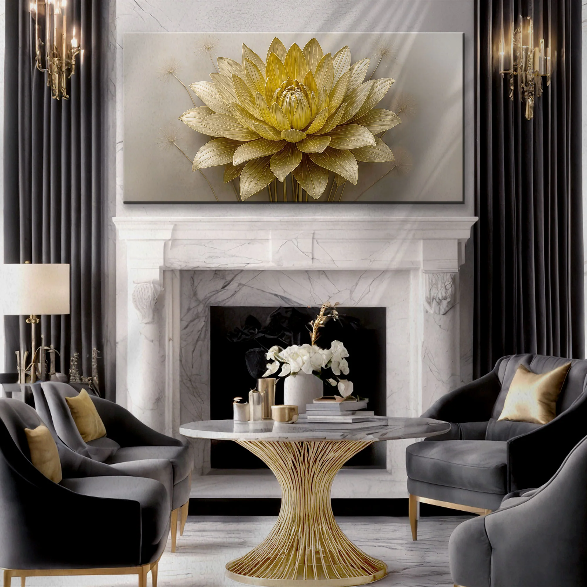 Golden Lotus Minimalist Abstract Wall Art III - Image 4