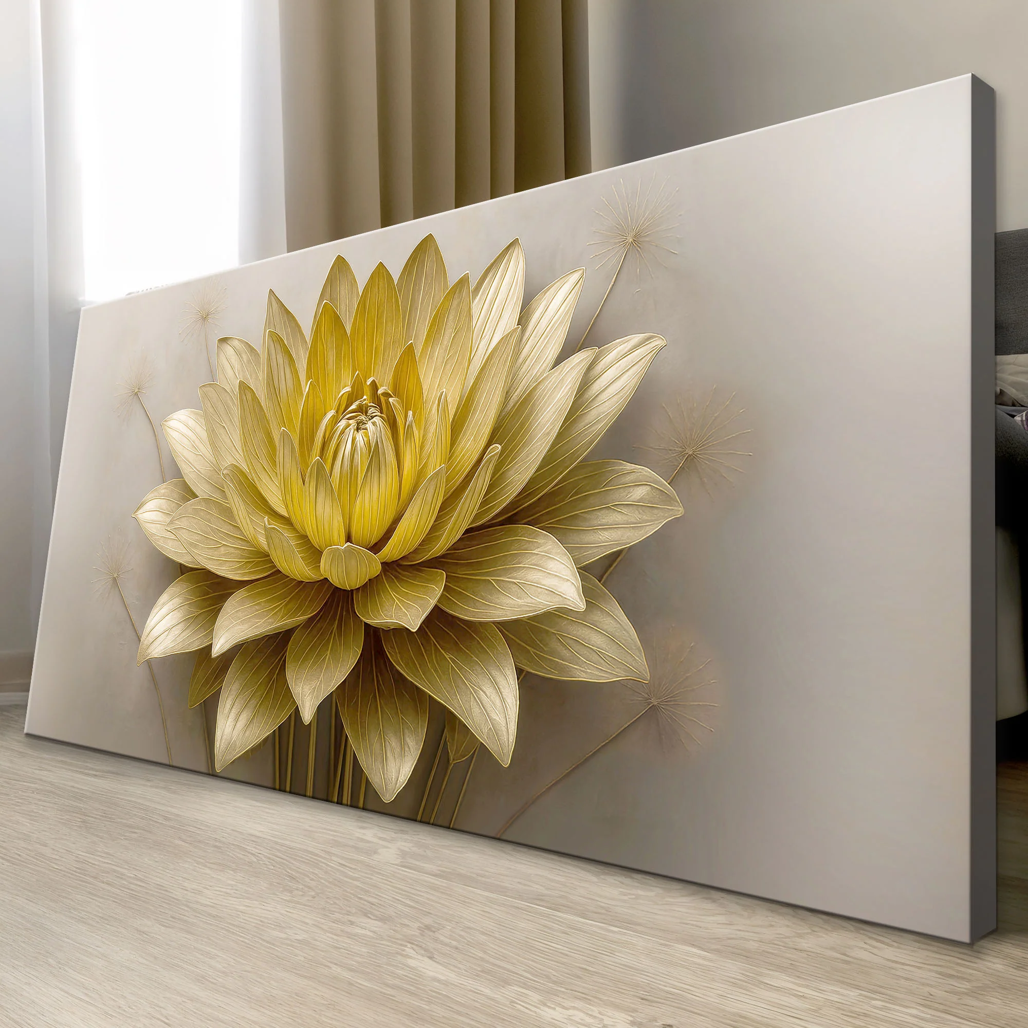 Golden Lotus Minimalist Abstract Wall Art III - Image 5