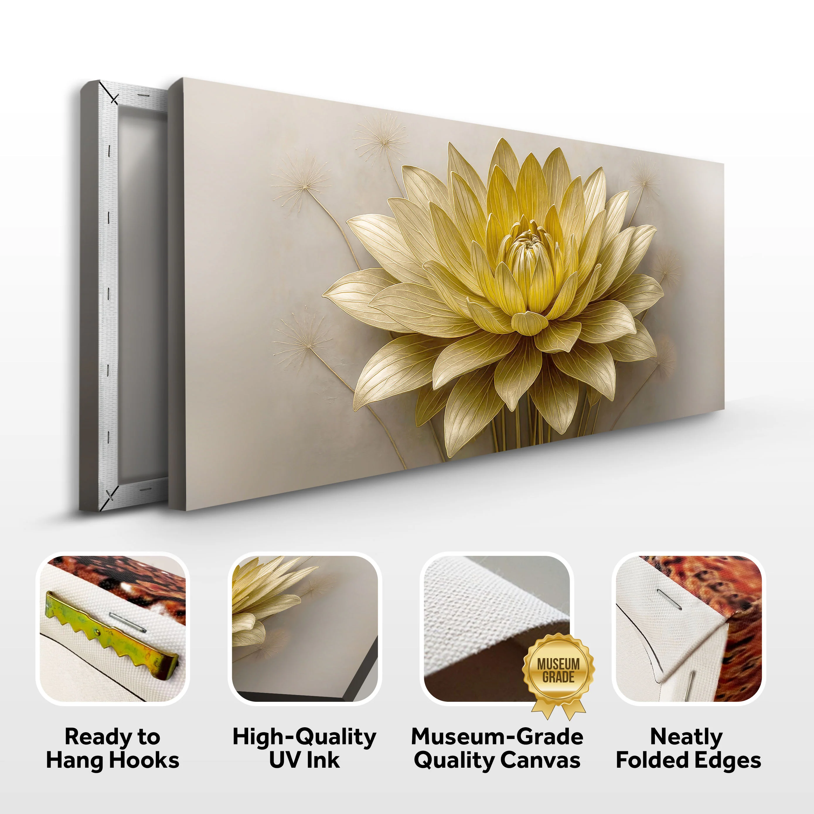 Golden Lotus Minimalist Abstract Wall Art III - Image 8