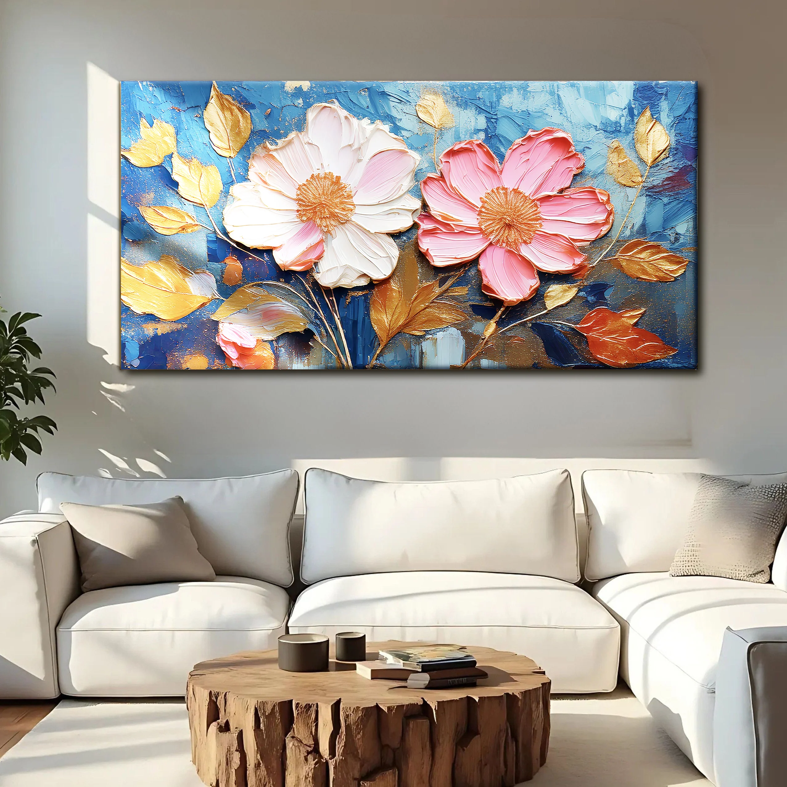 Golden Petals Impasto Wall Art - Image 2