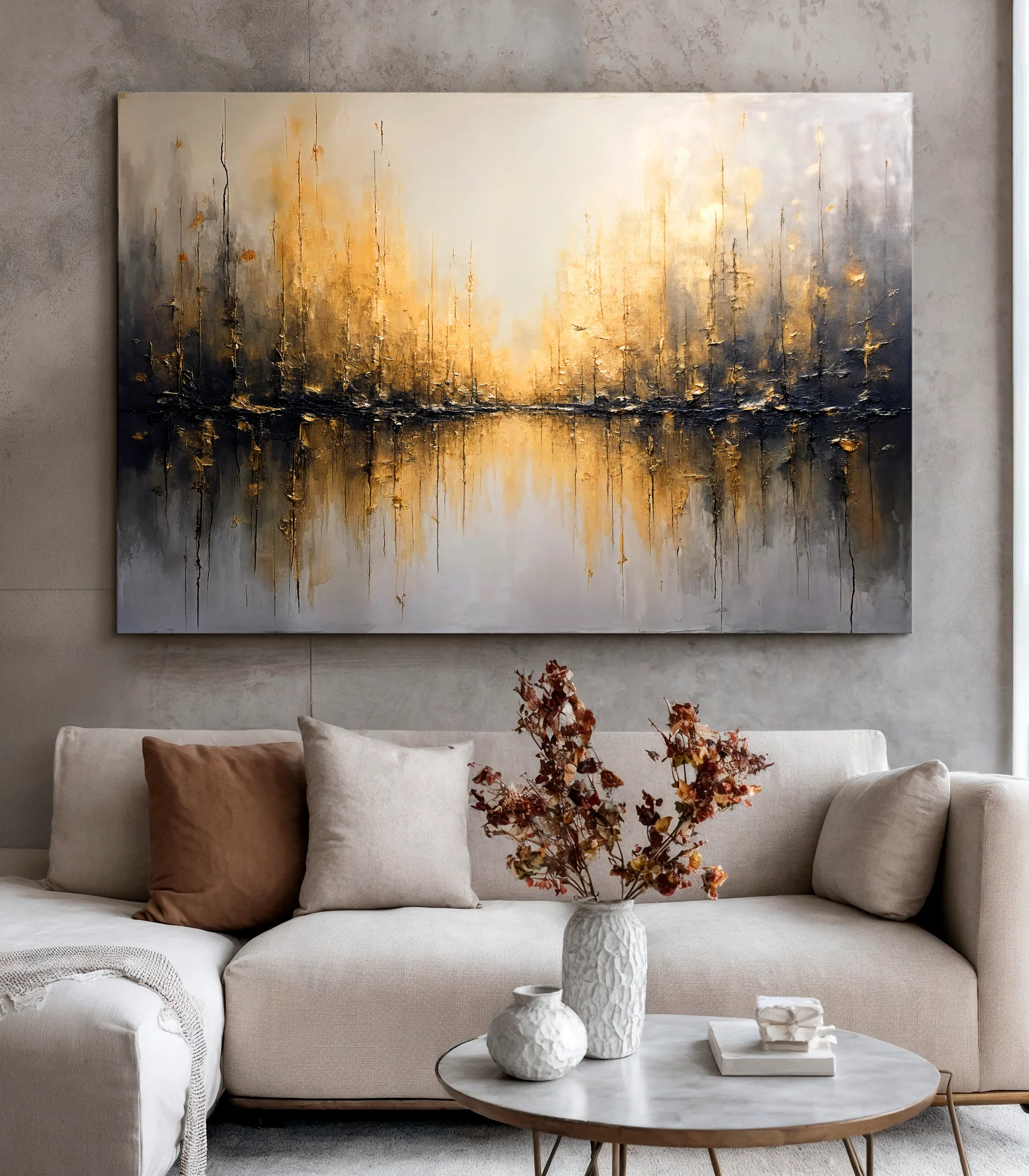 Golden Reflections Abstract Wall Art - Image 2
