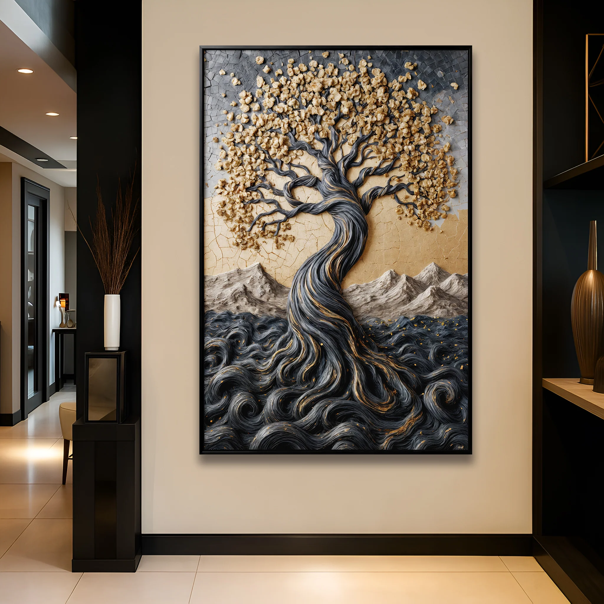 Golden Tree of Life Minimalist Impasto Wall Art - Image 3