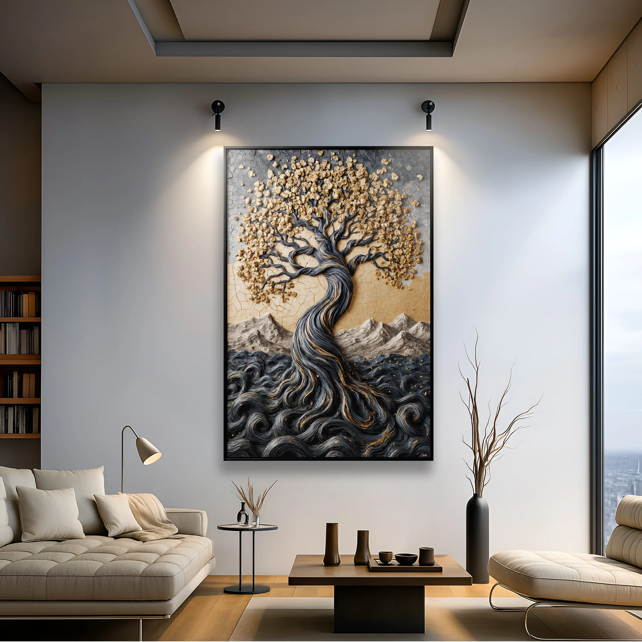 Golden Tree of Life Minimalist Impasto Wall Art - Image 4
