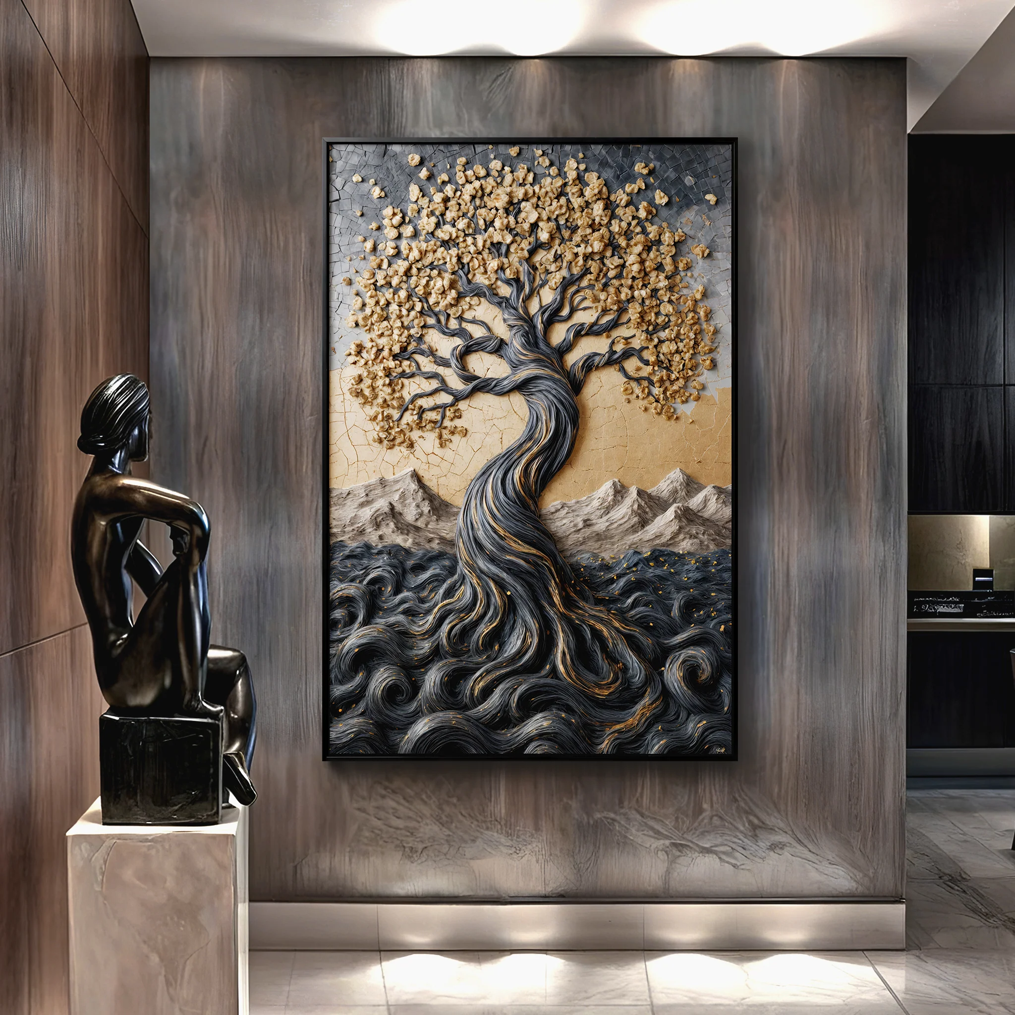 Golden Tree of Life Minimalist Impasto Wall Art - Image 5