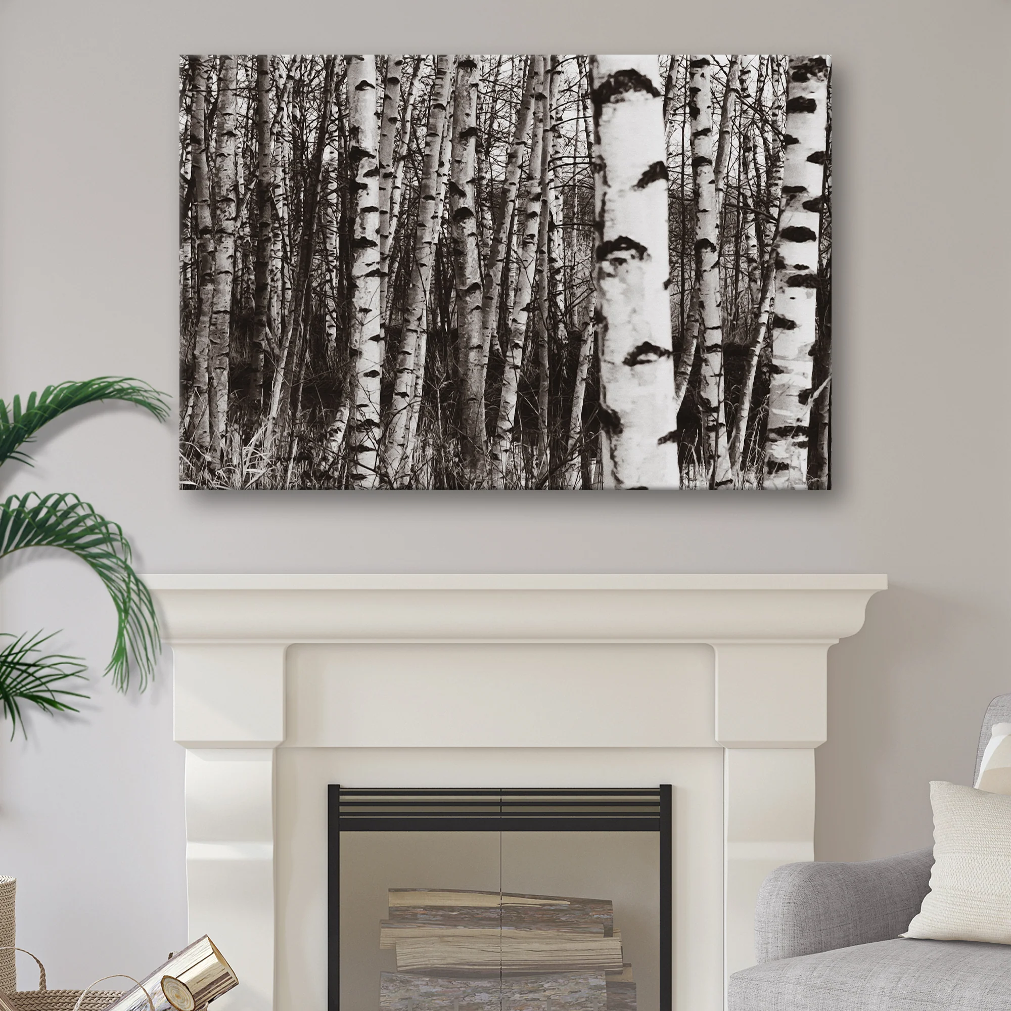 Grayscale Birch Tree Trunks Canvas Wall Art - Image 3