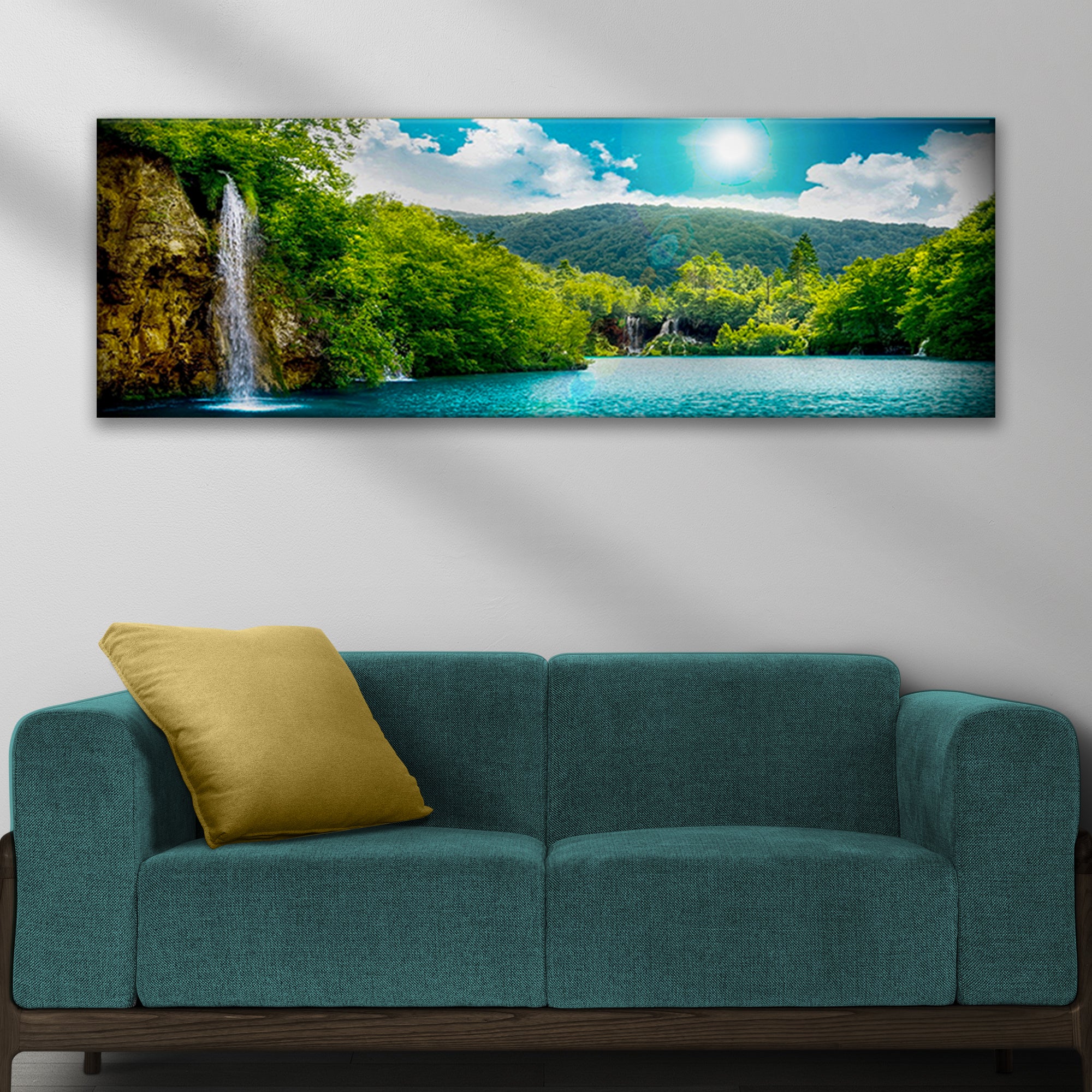 Green Forest Mountain Waterfall Canvas Wall Art - Image 3