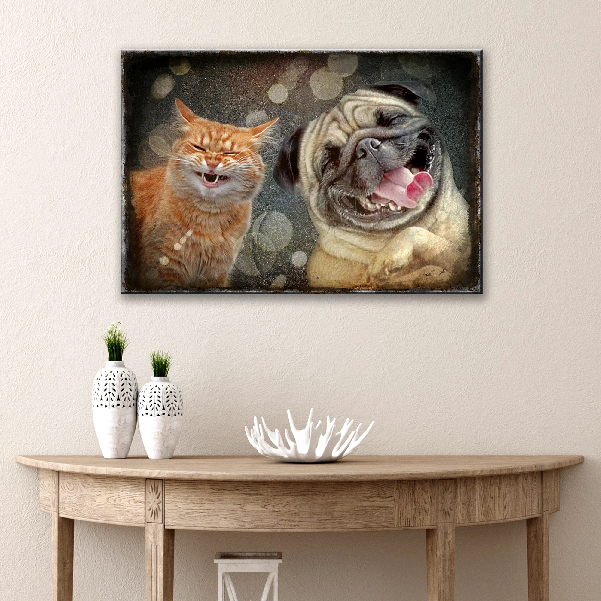 Happy Cat Happy Dog Pet Canvas Wall Art - Image 2