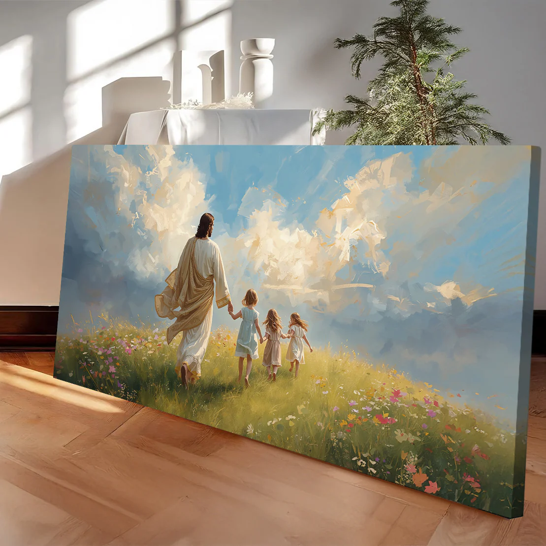 Heavenly Stroll Children and Christ Faith Wall Art - Image 2
