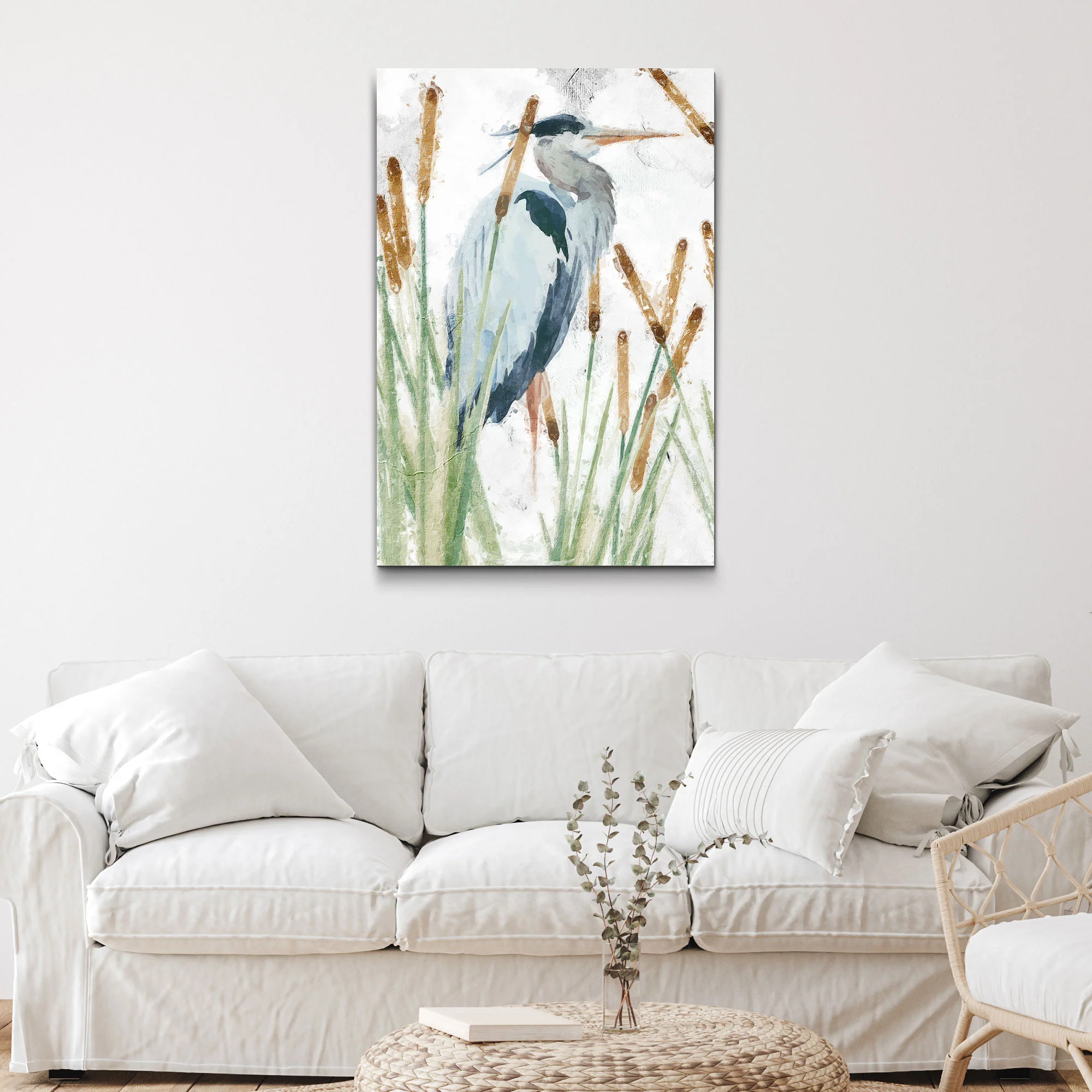 Heron In The Reeds Canvas Wall Art II