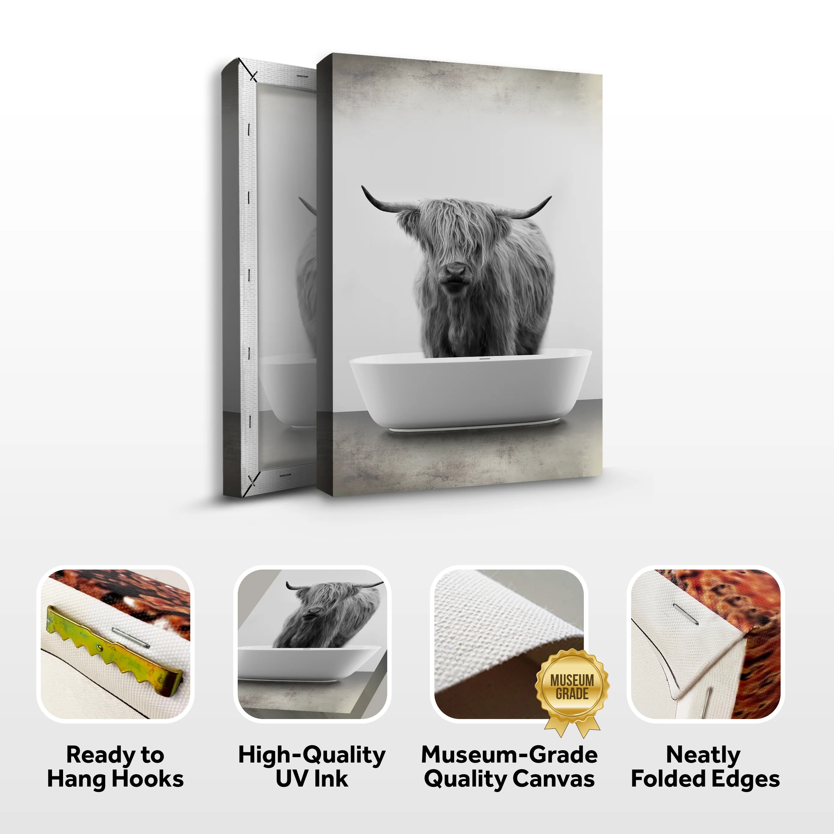 Highland Cattle Bath Canvas Wall Art IV - Image 3