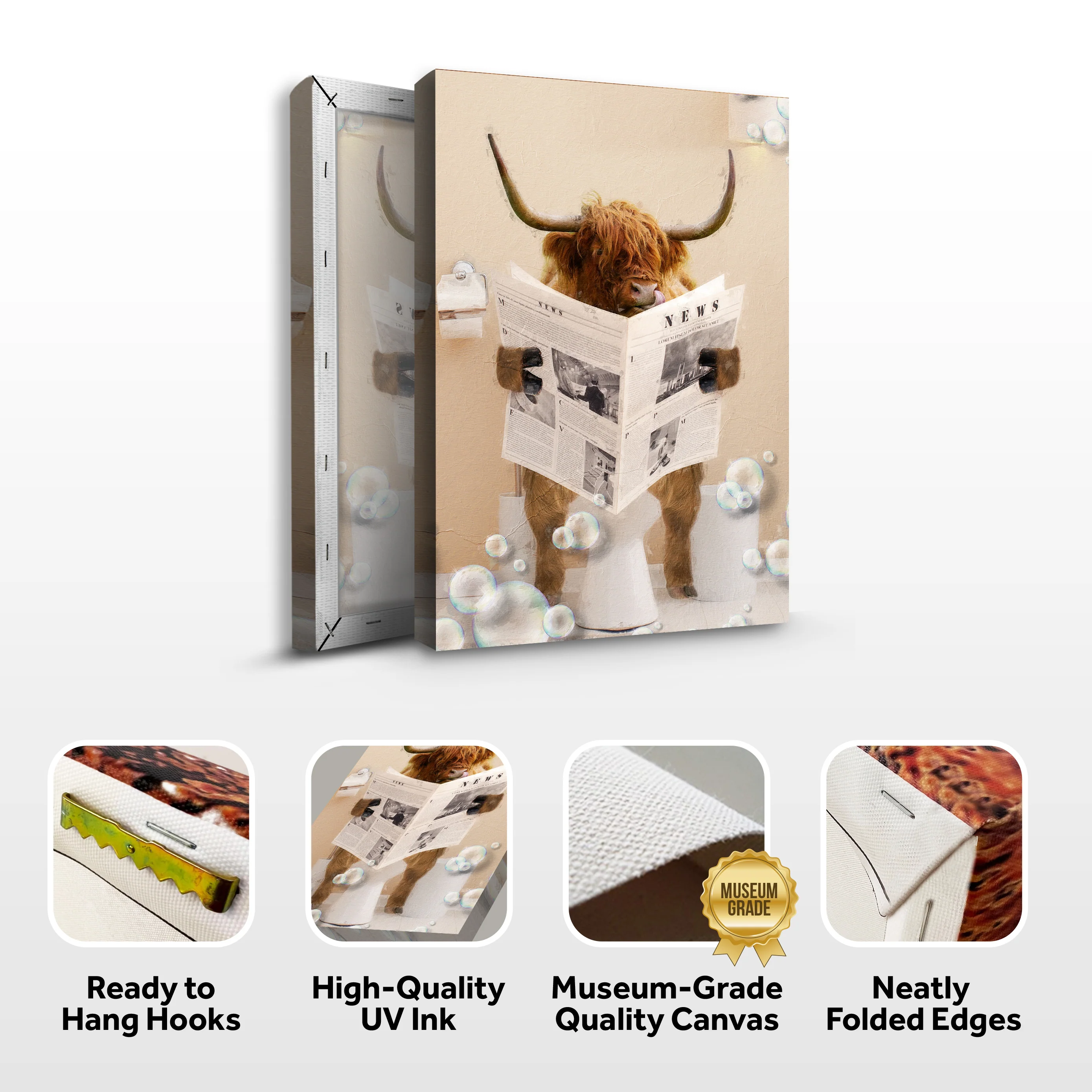 Highland Cow Reading Newspaper Wall Art Canvas - Image 2