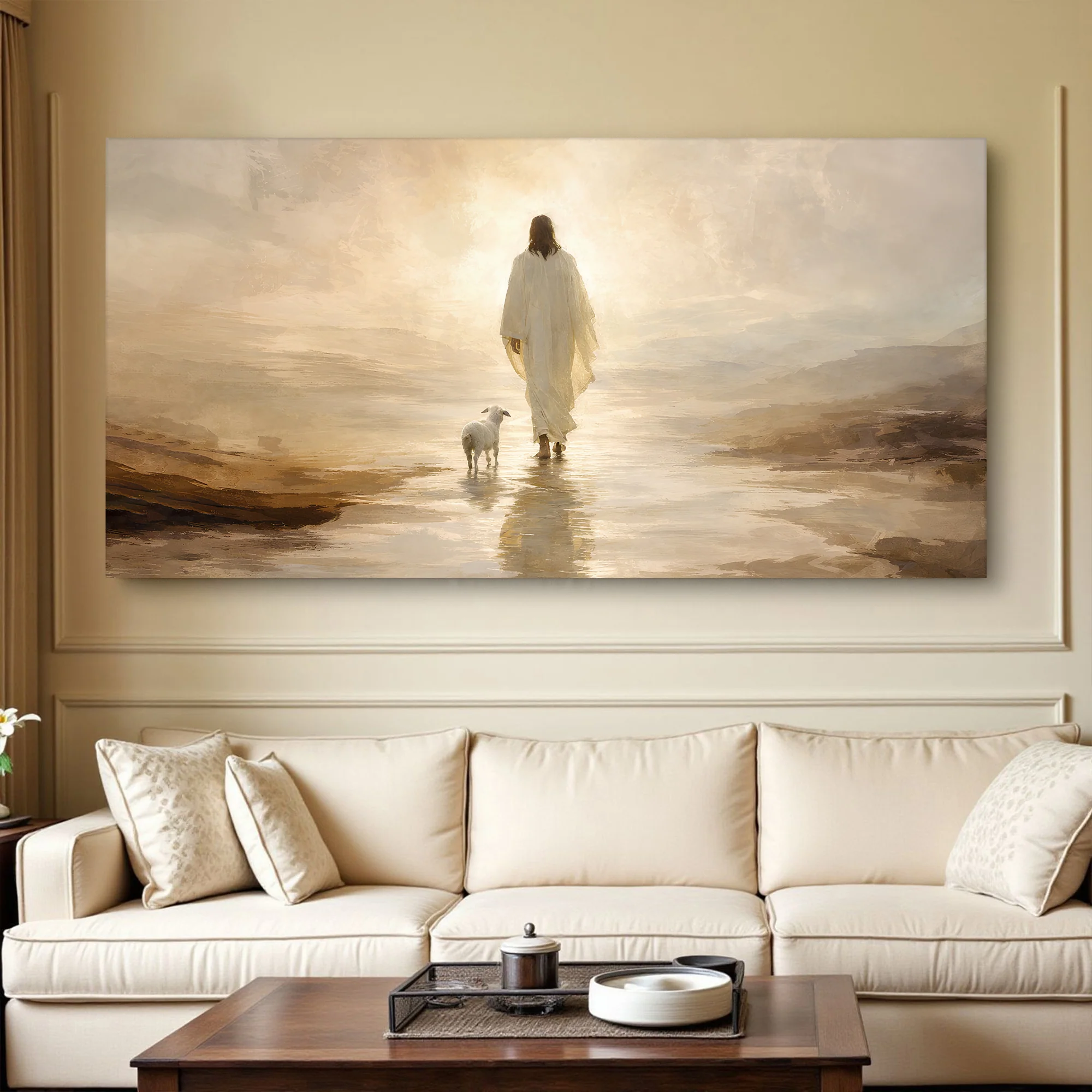 Jesus Leaves With Sheep Wall Art