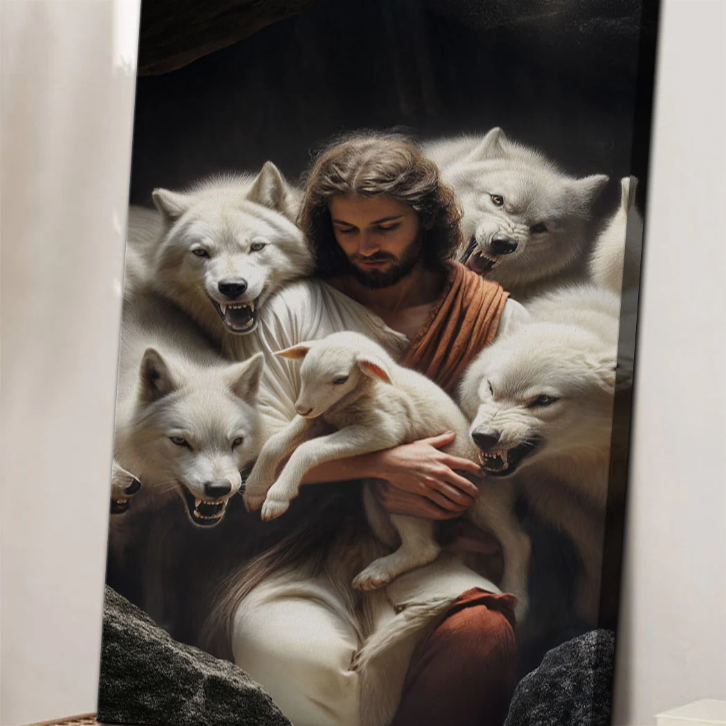 Jesus Protects The Lamb From Wolves Faith Wall Art - Image 5