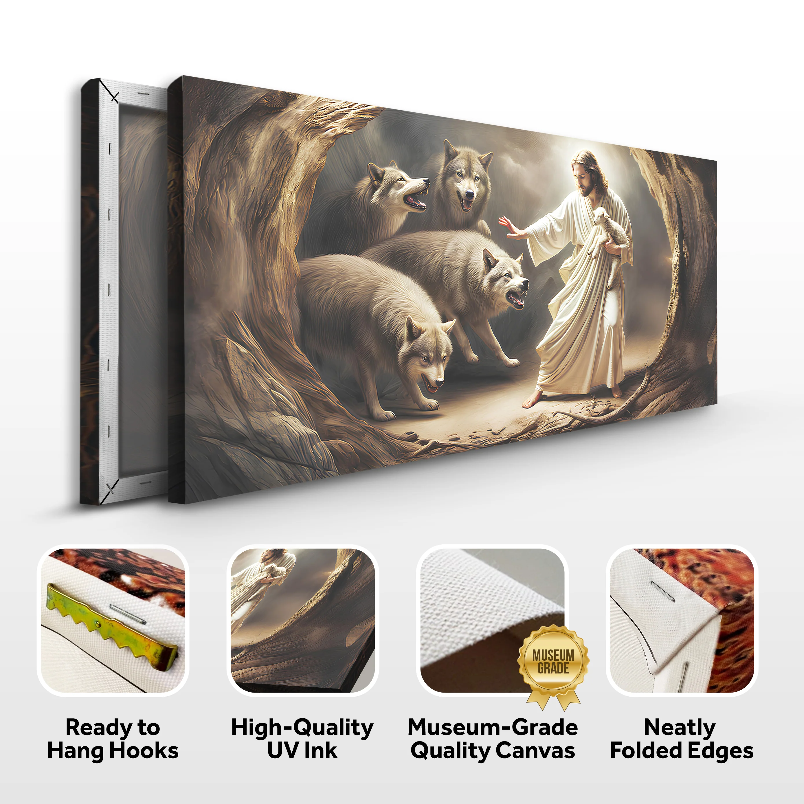 Jesus Protects The Lamb From Wolves Faith Wall Art III - Image 8