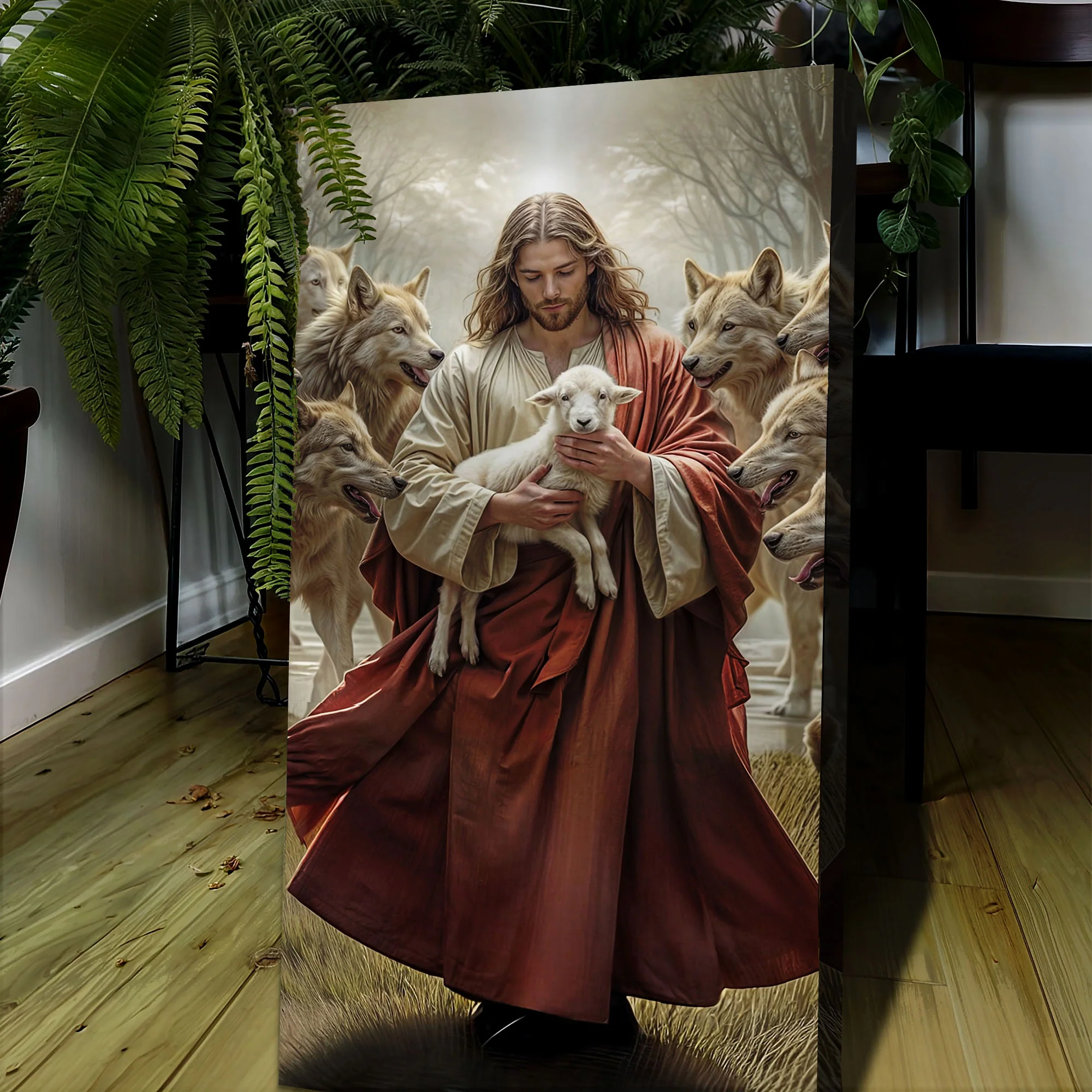 Jesus Protects The Lamb From Wolves Faith Wall Art VI - Image 4