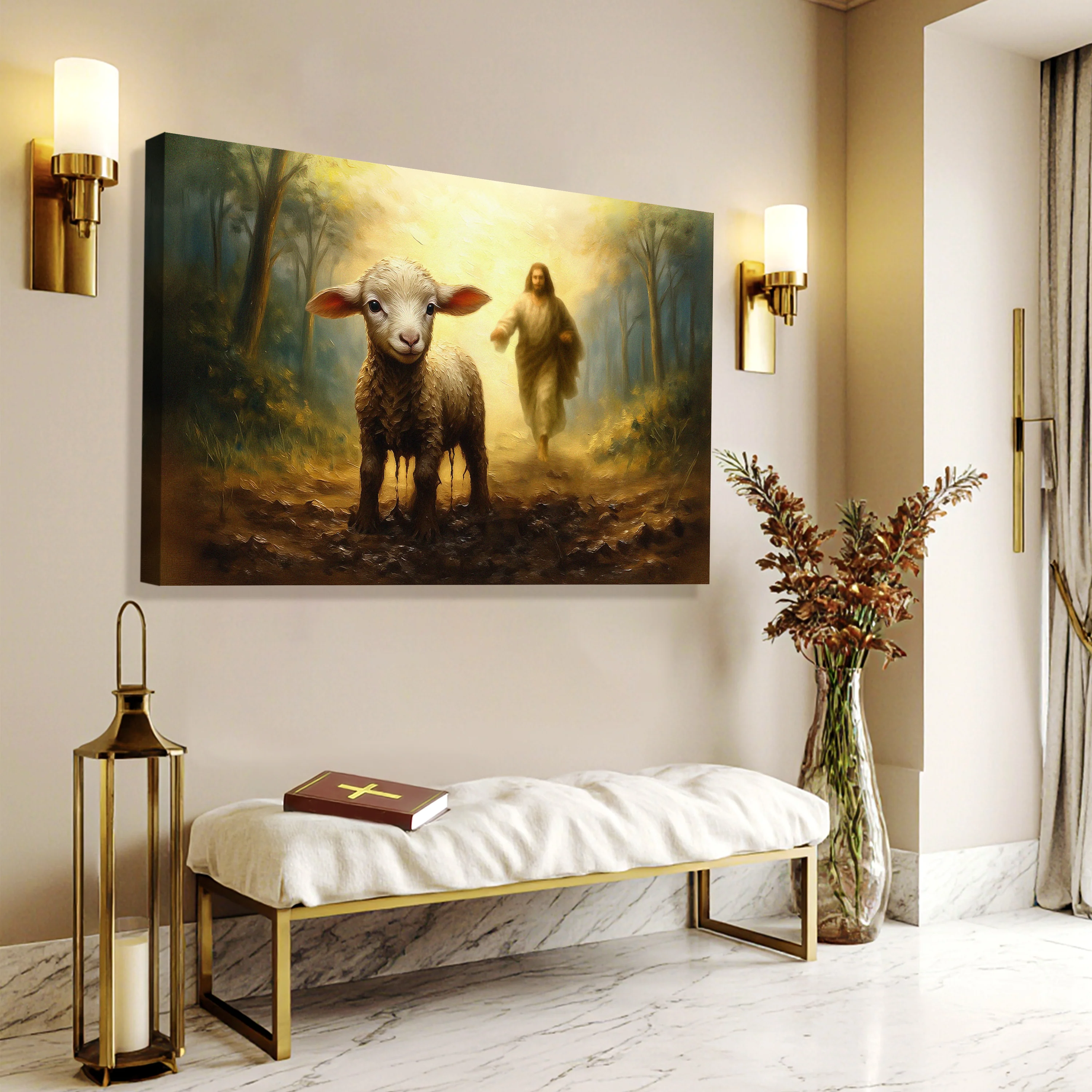 Jesus Running After A Lost Lamb Faith Wall Art - Image 2