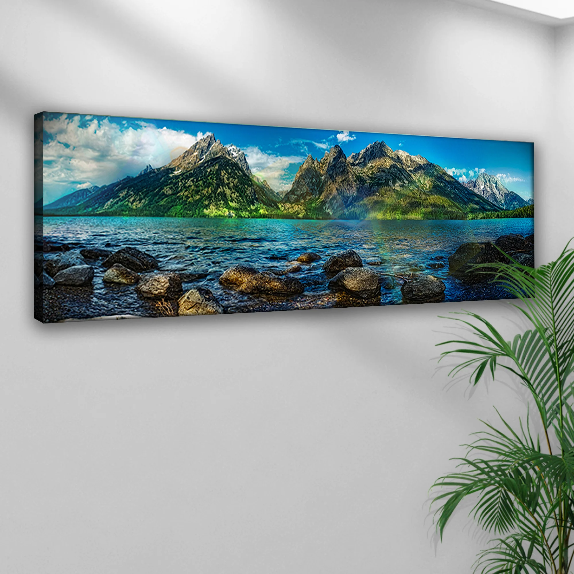 Lake By The Rocky Mountains Canvas Wall Art - Image 2